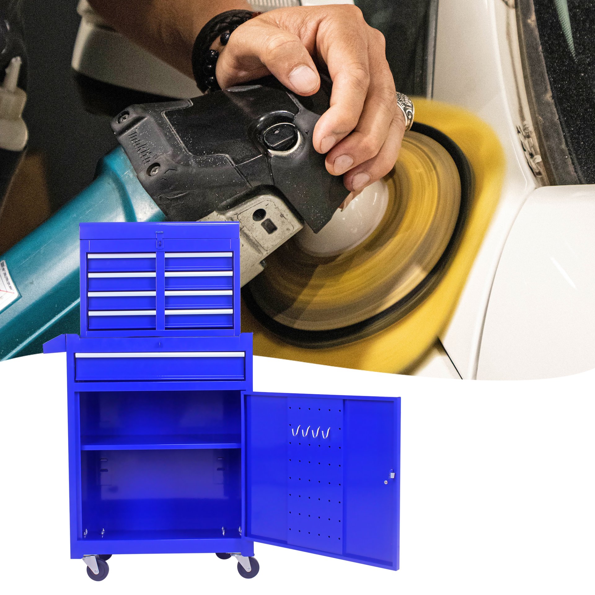Rolling Tool Chest, 5 Drawer Tool Box Organizer With Lockable Wheels & Sliding Drawers & Detachable Top & Adjustable Shelf, Tool Storage Cabinet For Garage Workshop - Blue - Image 16