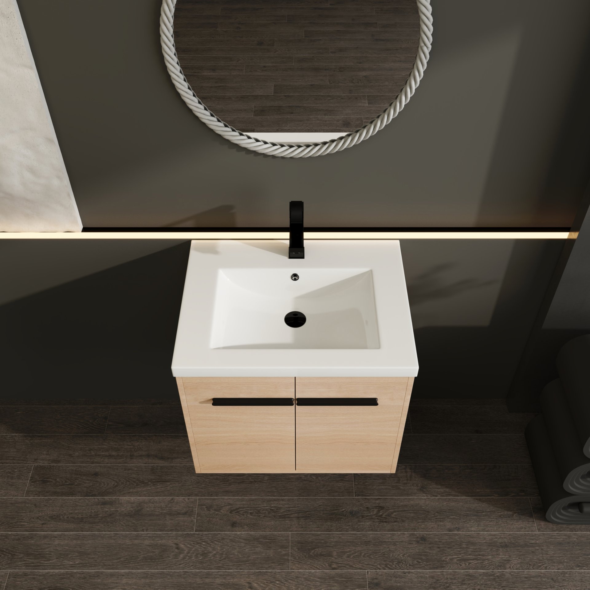 Bathroom Vanity Set With Resin Countertop Sink, 2 Doors - Oak - Image 7
