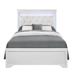 Shaker - Full 5 Pieces Bedroom Set With LED Lighting And Tufted Headboard - White