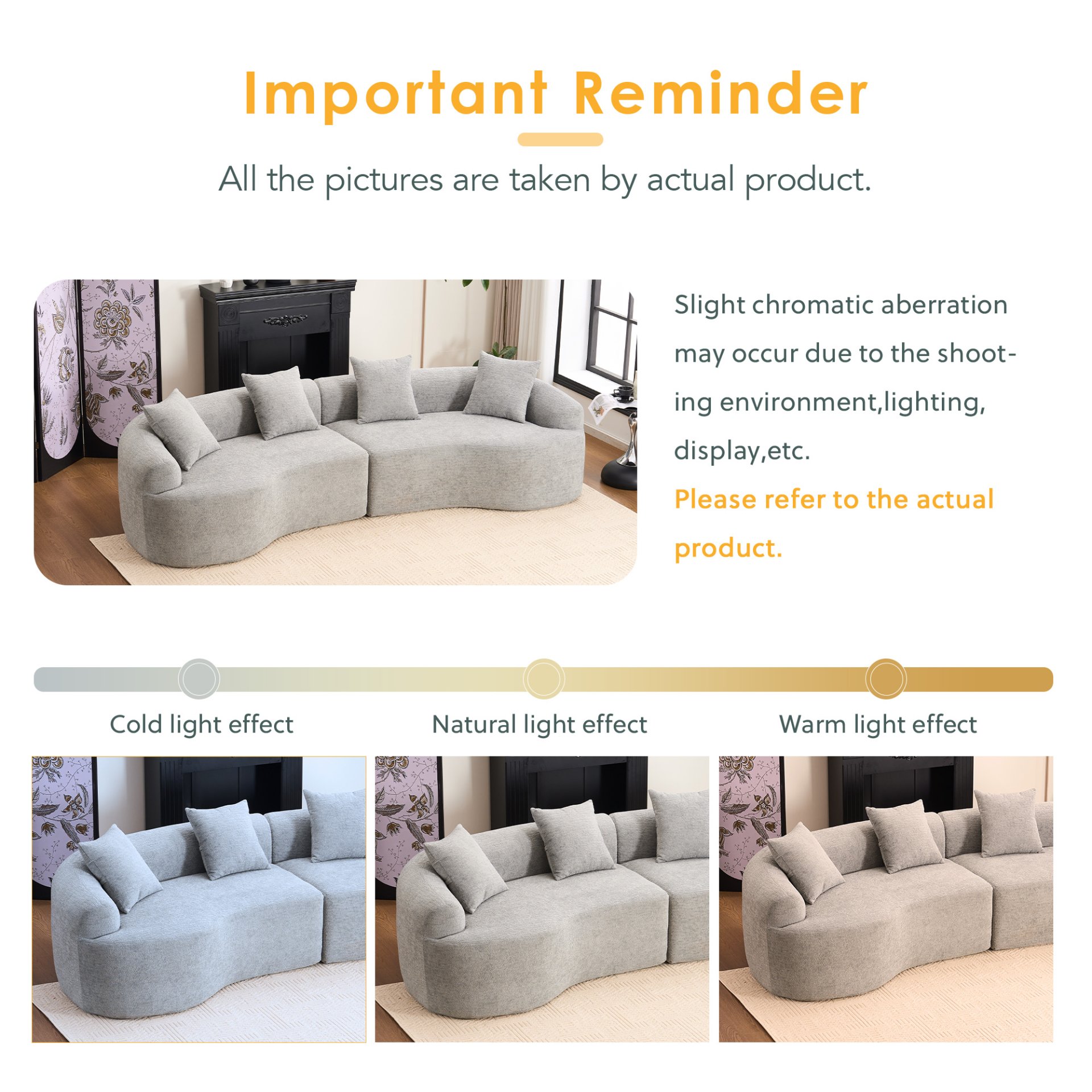 4 Seater Sofa With Chenille Fabric, 30D, 60 Hardness Full Sponge, 4 Pillow For Living Room, Home Furniture Sleeper Sectional Sofa For Apartment - Gray - Image 20
