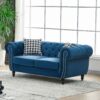 Chesterfield Sofa With Roll Armrest And Nailhead, 2 Seater Couch - Blue - Image 4
