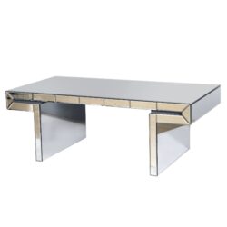 Luxury Rectangular Mirror Coffee Table With Fluted Tempered Glass, Light Luxury Style - Silver
