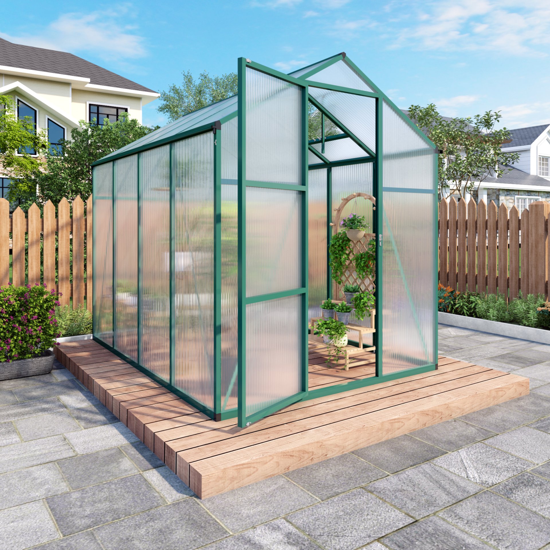 Newly Marketed Gain Height Windproof Aluminum Greenhouse 6 X 8 Ft Polycarbonate Greenhouse Raised Base And Anchor Aluminum Heavy Duty Walk - In Greenhouses For Outdoor Backyard In All Season - Green - Image 9