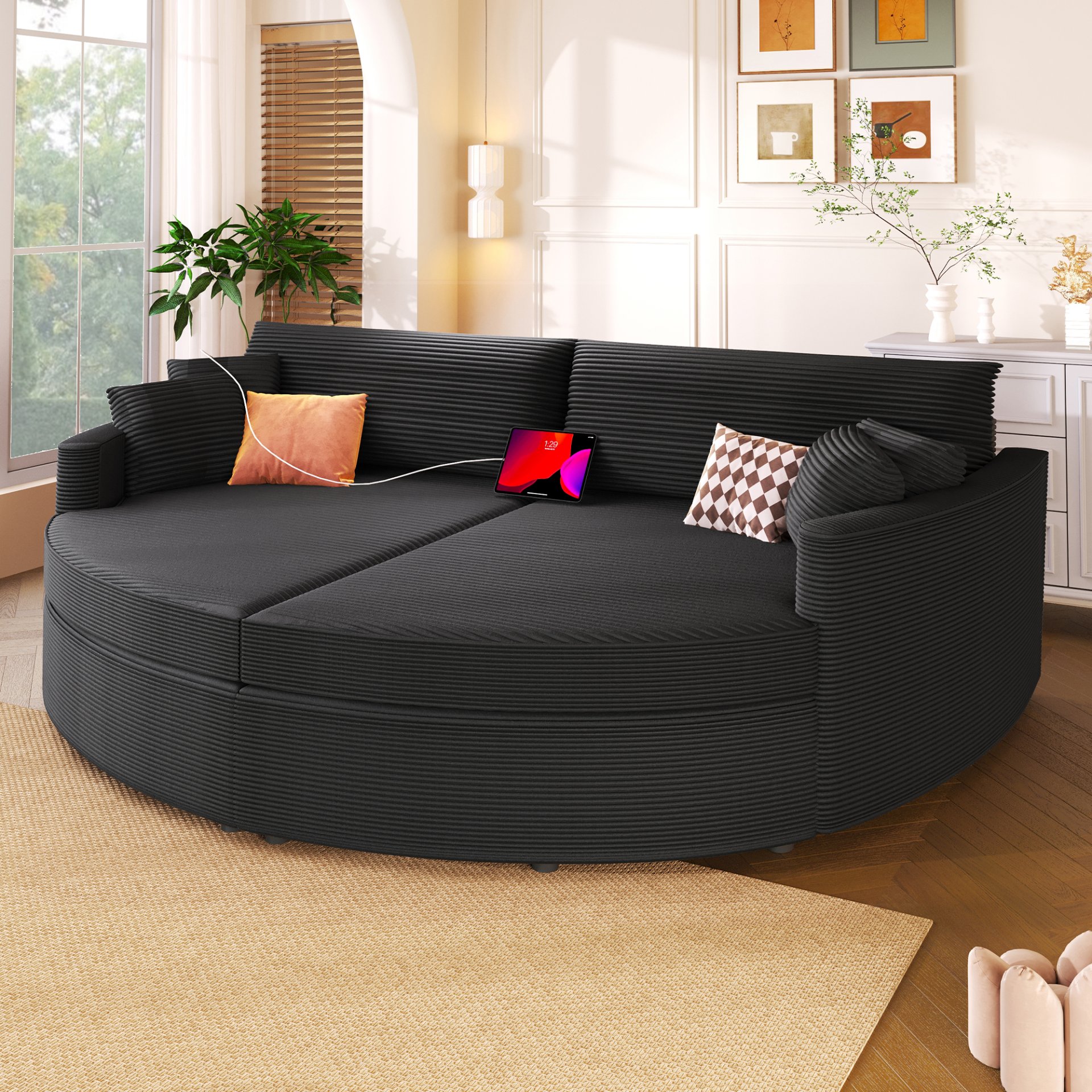 Oversized Double Chaise Lounge Sofa - Black - Image 2