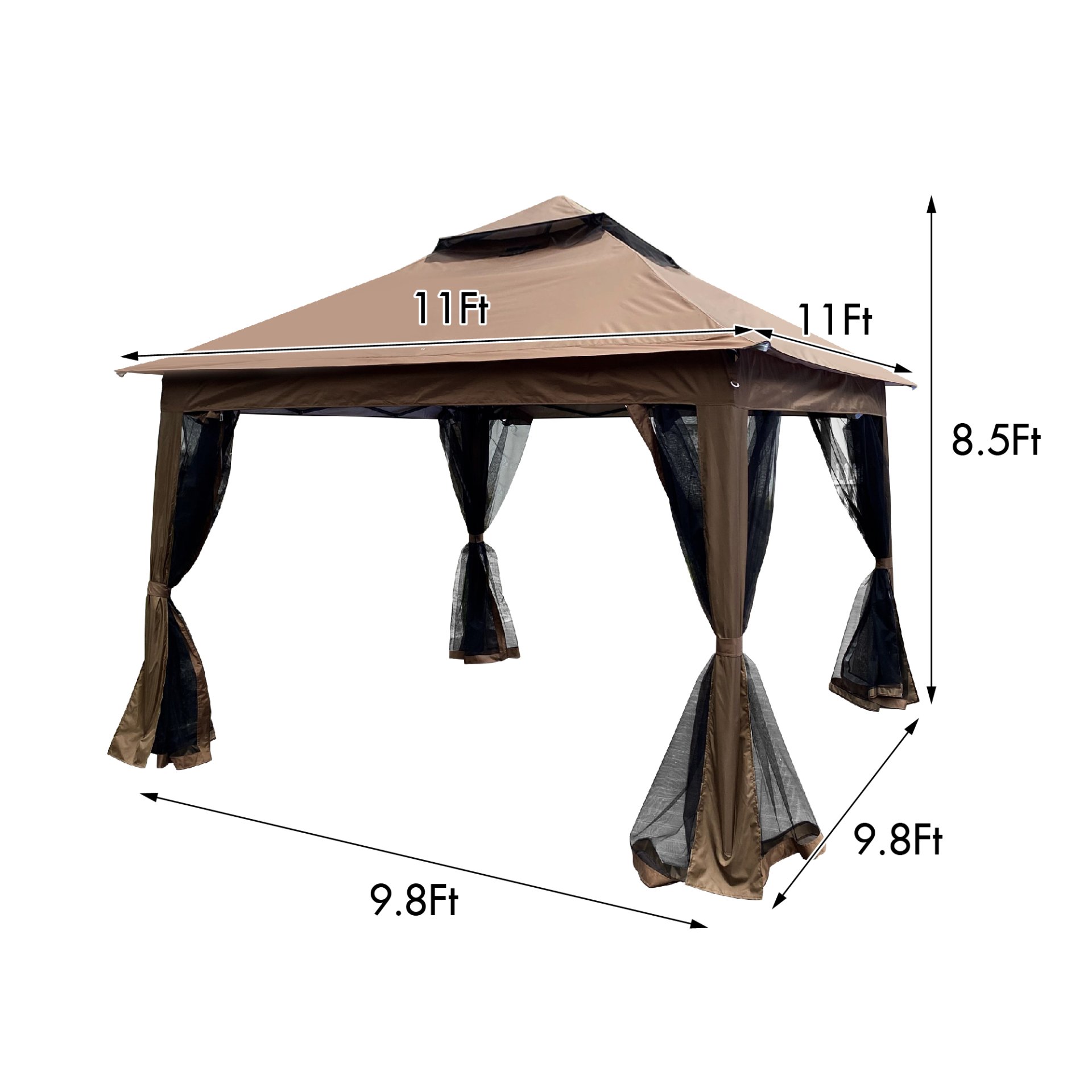 Outdoor 11X 11Ft Pop Up Gazebo Canopy With Removable Zipper Netting, 2 Tier Soft Top Event Tent, Suitable For Patio Backyard Garden Camping Area With 4 Sandbags - Brown - Image 3