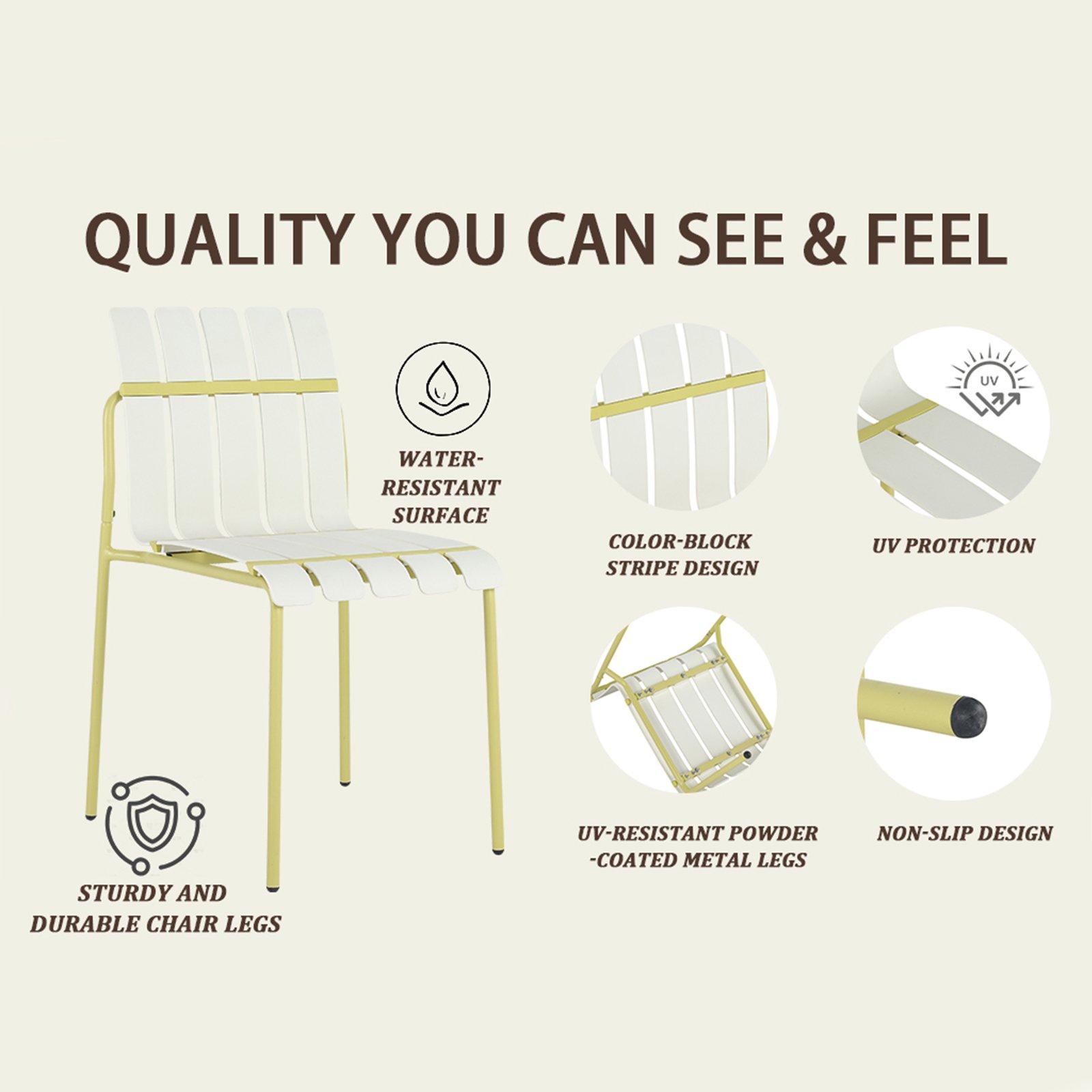 4 Piece Set Of Color Block Designed Single Chairs With Folding Square Table - Grain Yellow / Khaki / White - Image 23