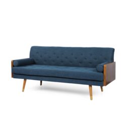 Aidan - Mid Century Modern Tufted Fabric Sofa With Button Design - Navy Blue