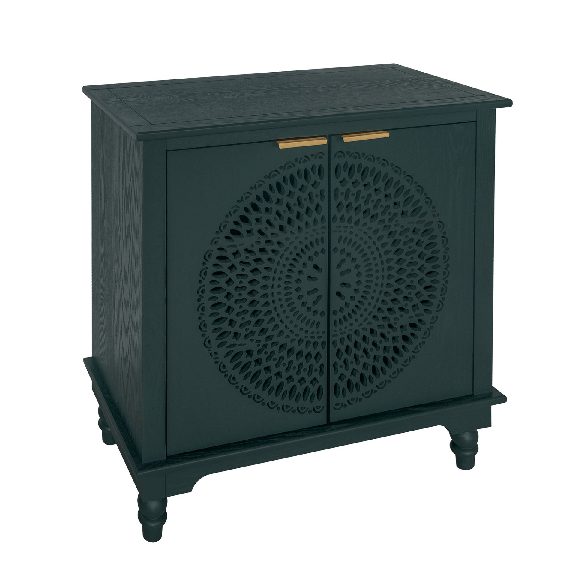 Hollow Carved 2 Door Accent Cabinet With Adjustable Shelf, Sideboard Buffet For Entryway, Living Room Or Bedroom - Blackish Green - Image 6