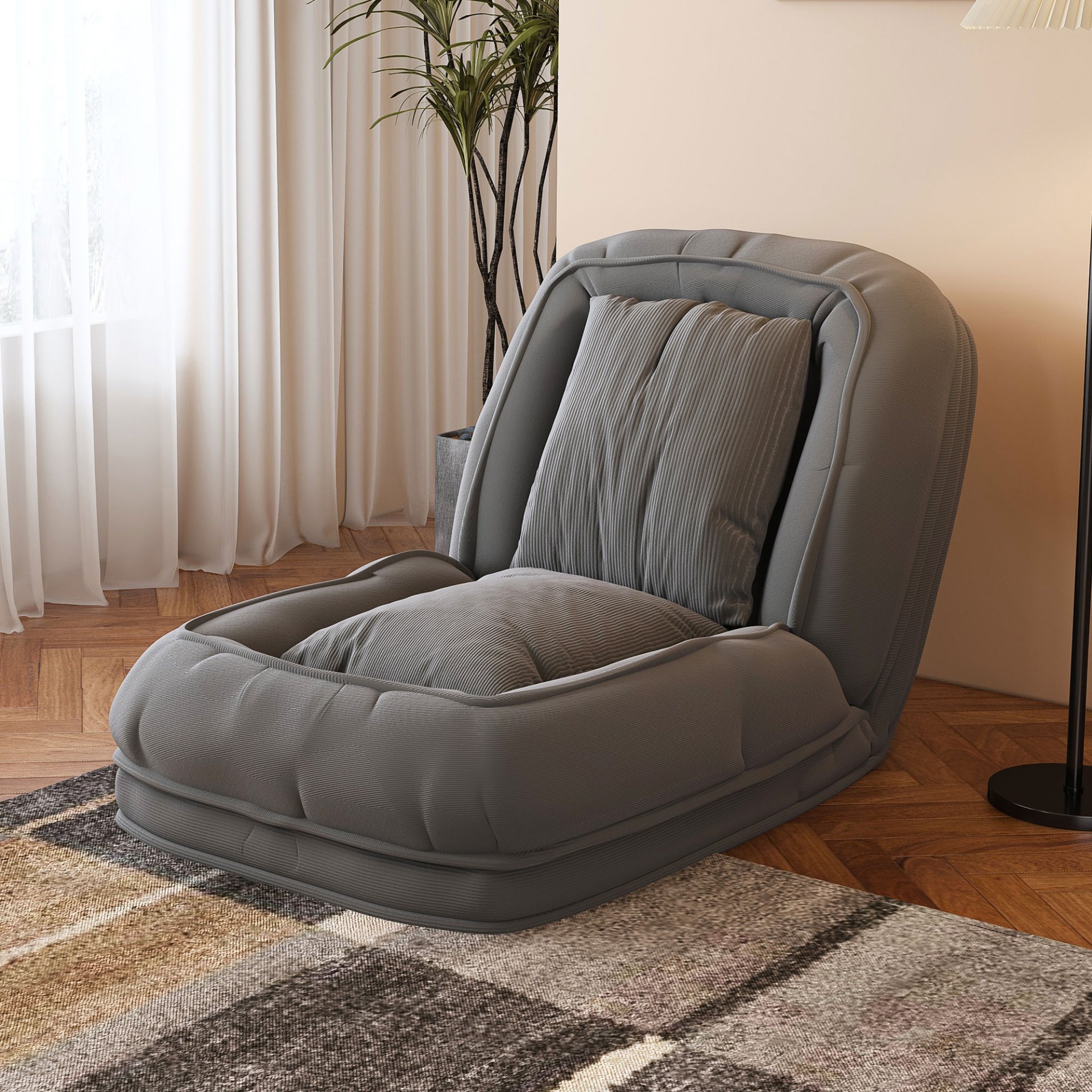 Human Dog Bed, Foldable Lazy Sofa Bed With 5 Adjustable Positions - Gray - Image 2