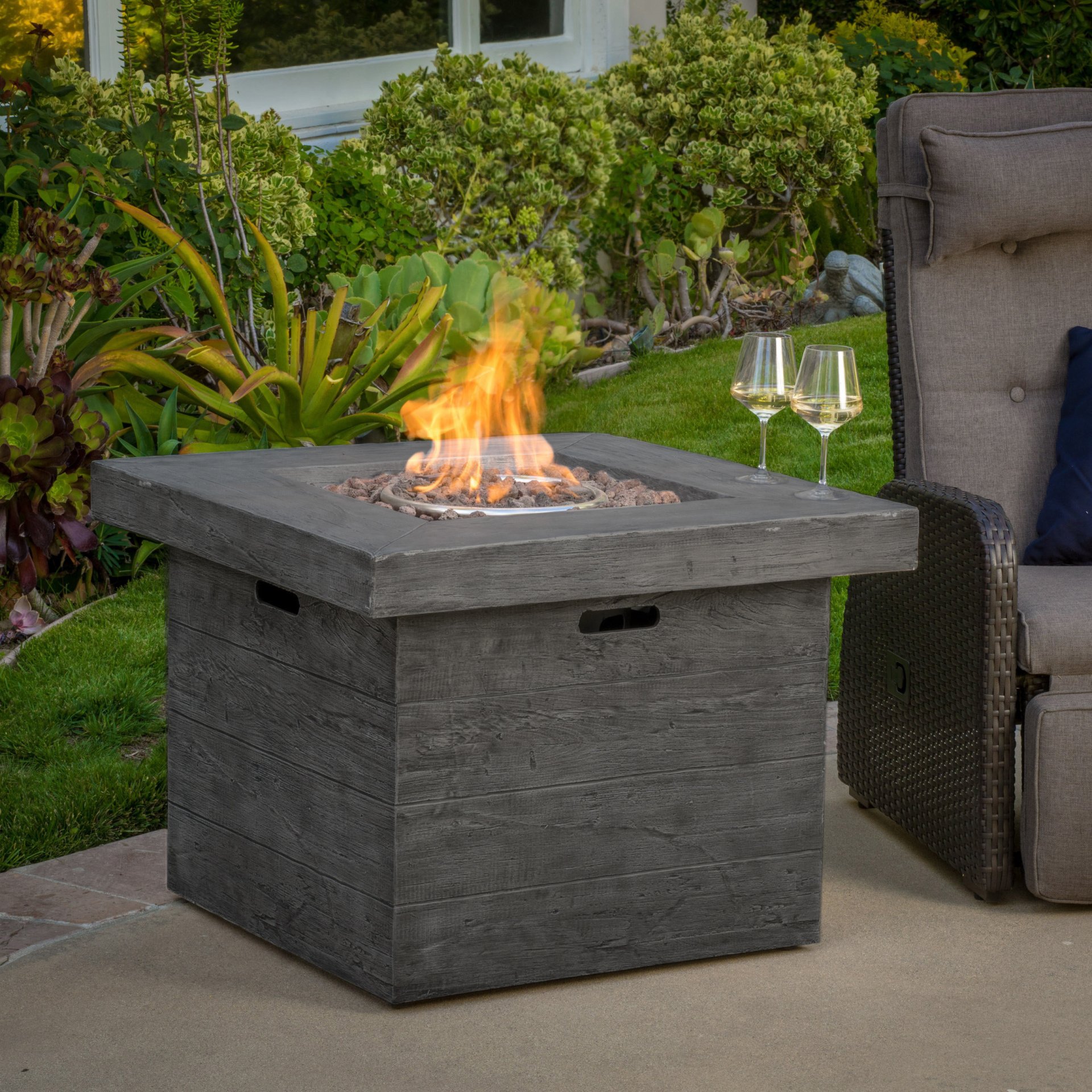 Anchorage - Wood Square Fire Pit 40, 000 Btu - Gray - Image 2