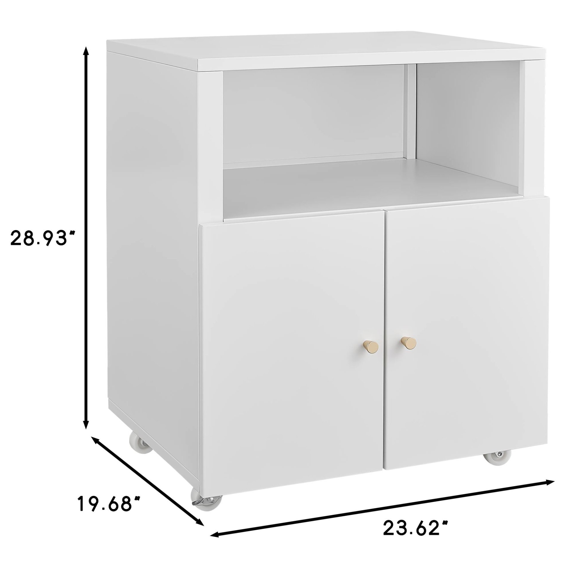 Mobile Printer Stand With Wheels And File Cabinet - White - Image 3