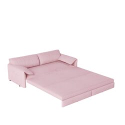 Queen Pull Out Sofa Bed, 3 In 1 Convertible Sleeper Sofa With Side Storage Multifunctional Velvet Loveseat Bed For Living Room - Pink