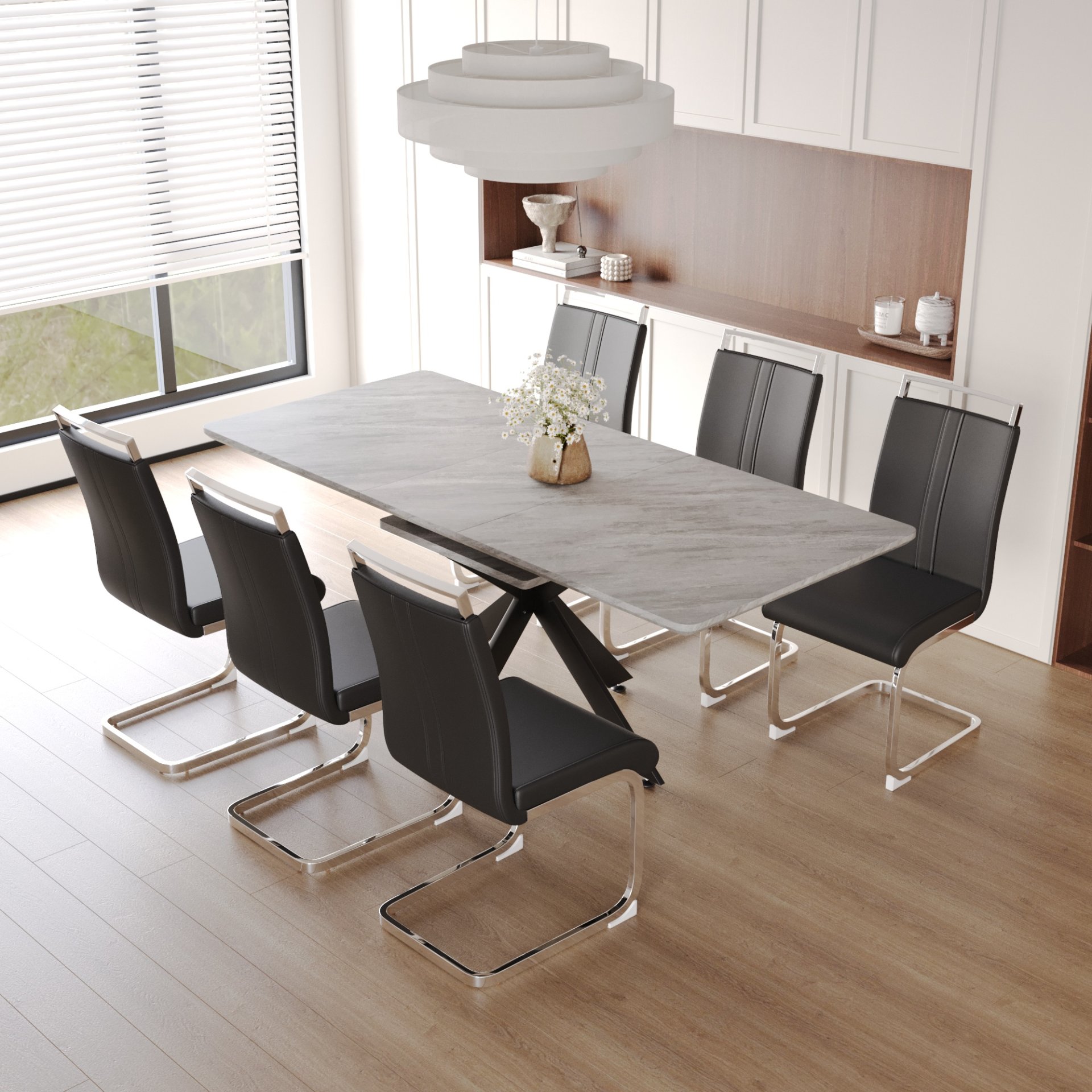 Modern Extendable Dining Table Set For 6 - 8 - Black / Gray - Image 4