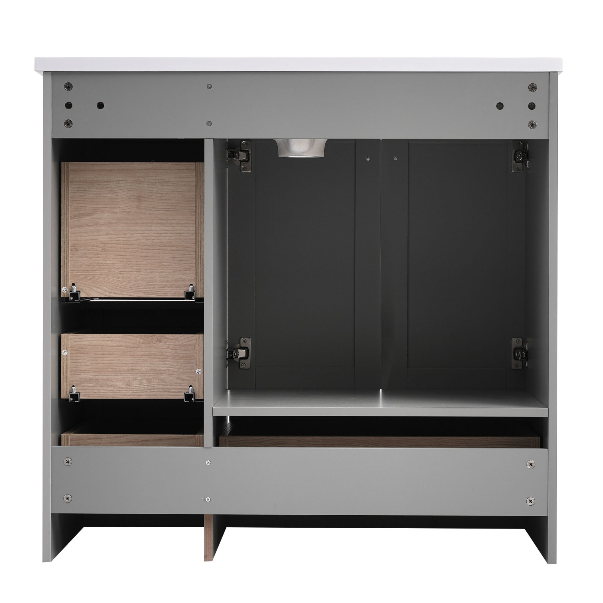 Shaker Style Free Standing Bathroom Vanity Cabinet With Sink, 4 Soft Close Drawers And 2 Soft Close Doors - Gray - Image 20