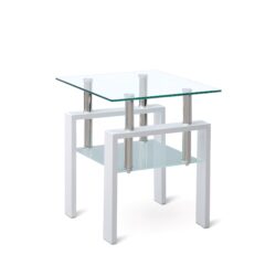 Modern Tempered Glass End Table With Storage, Living Room Side Table, 2 Layers - Clear