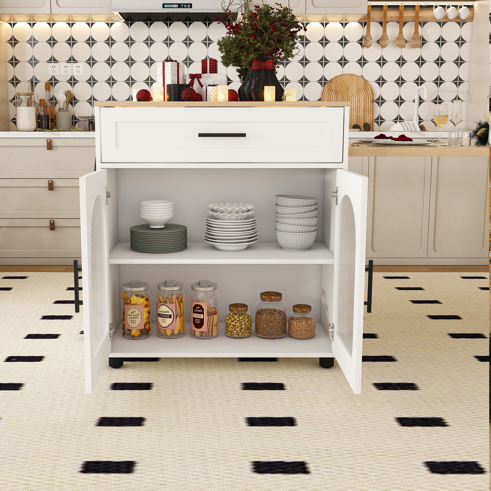 Expandable Kitchen Island With Dining Table - White - Image 17