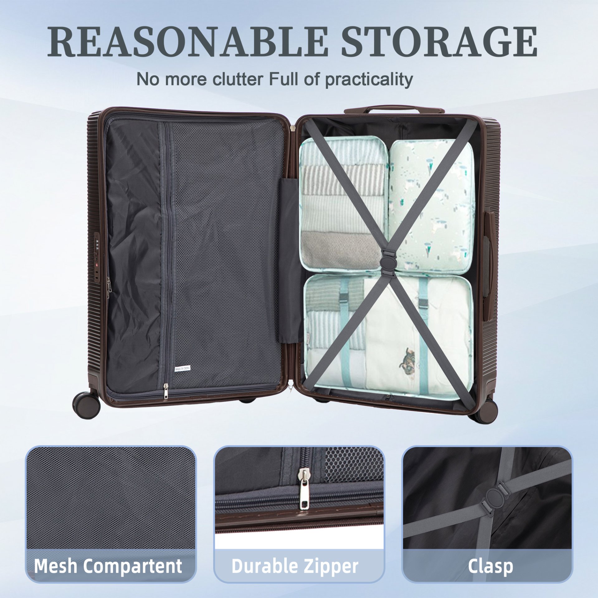 20" / 24" / 28" 3 Pieces / Set Spinner Wheel Luggage, Carry On Suitcase, Matching Color, TSA Combination Lock - Brown - Image 8