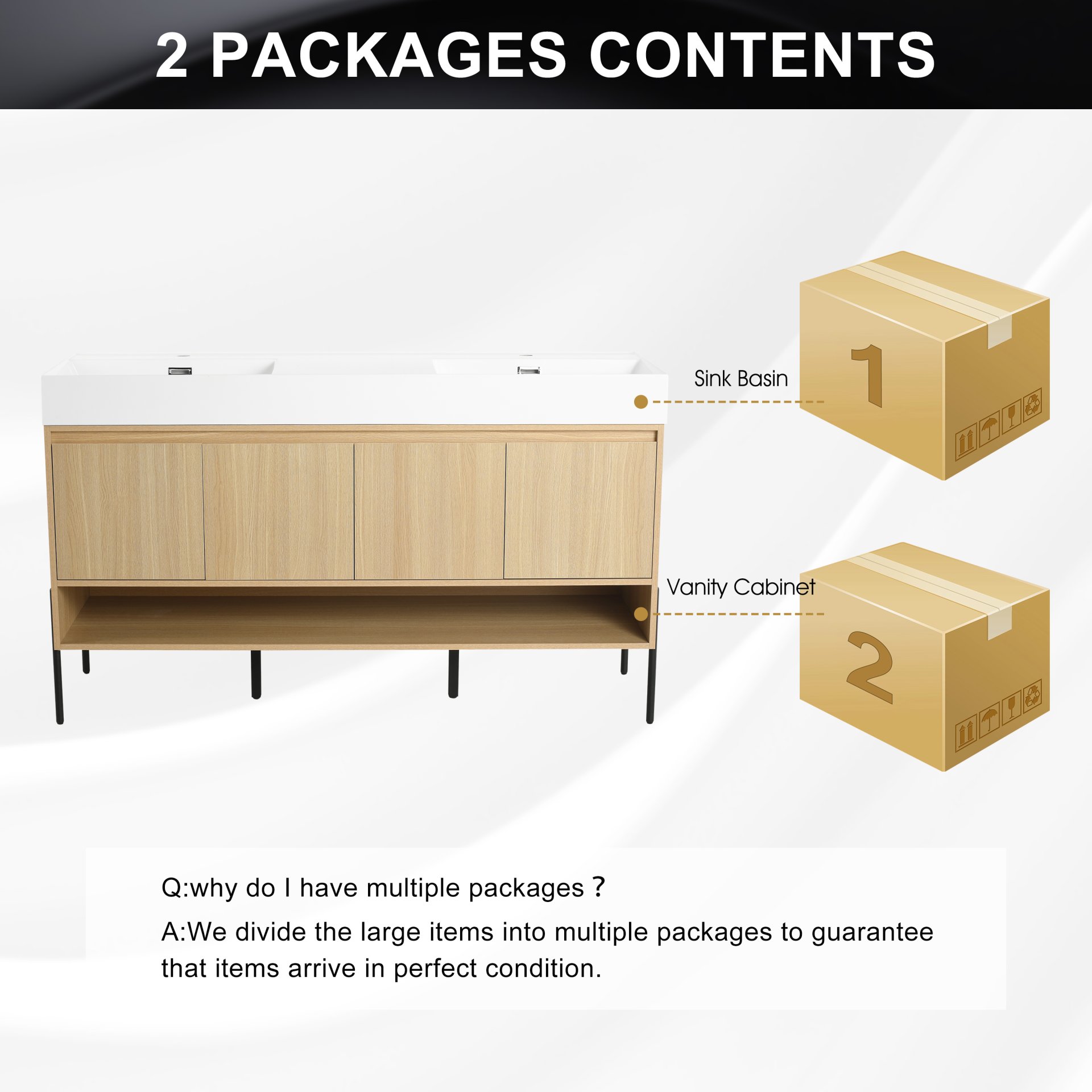 Modern 60" Bathroom Vanity Combo With Single Resin Sink And Storage Cabinet - Oak - Image 7