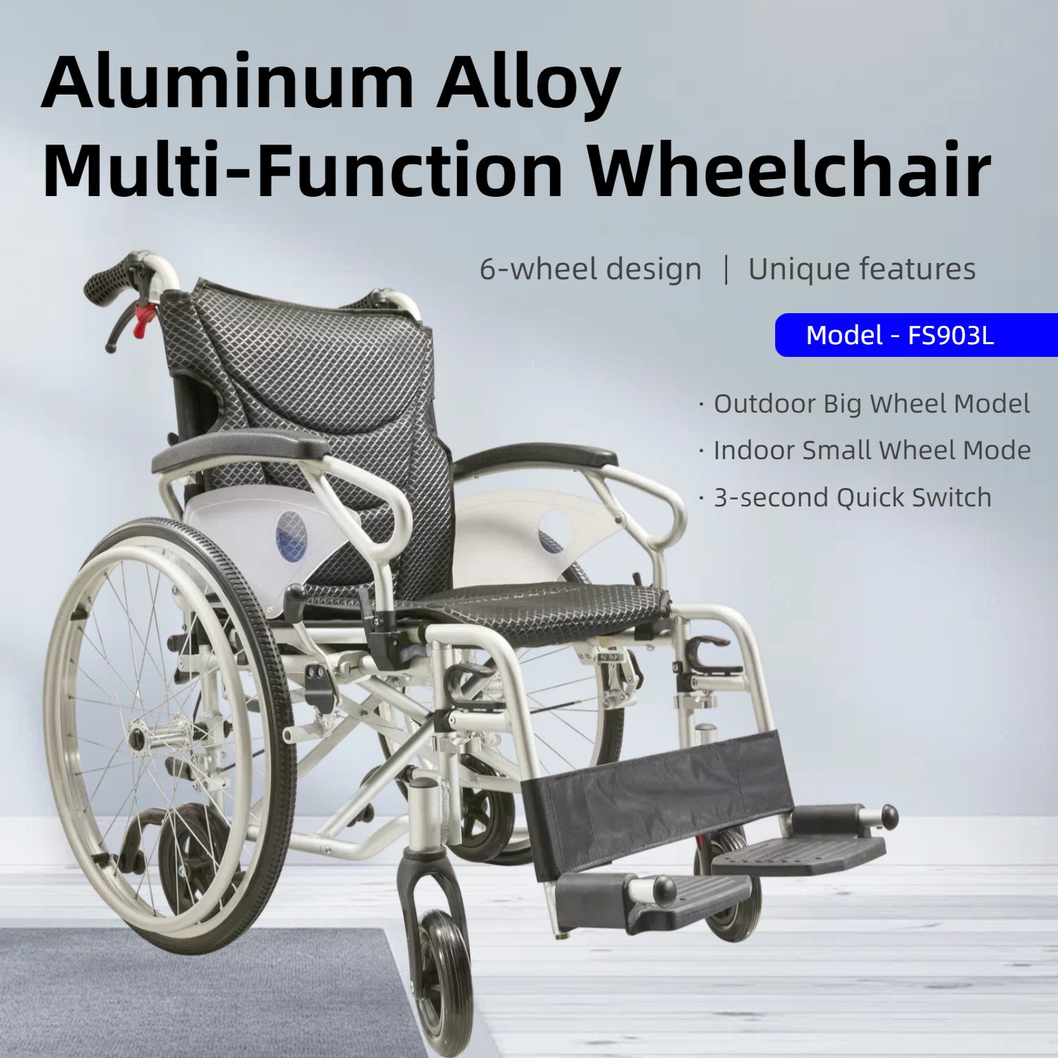 Innovative 6 Wheel Transport Wheelchair Lightweight Foldable Design With Dual Brakes Breathable Seat Anti Backflip Safety Perfect - Black / Silver - Image 4