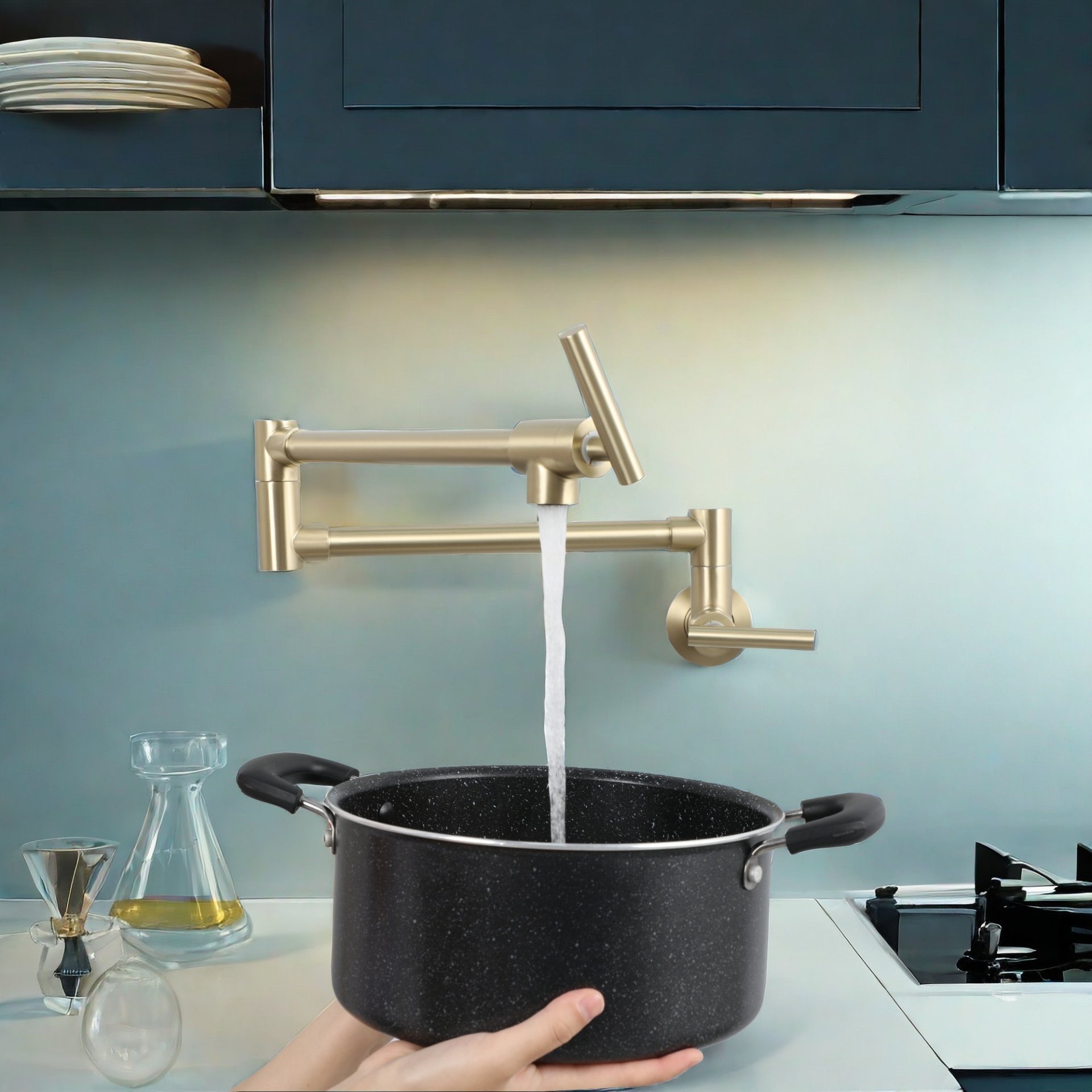 Modern Design Pot Filler Faucet Wall Mount Kitchen Sink, Folding Stretchable - Gold - Image 6