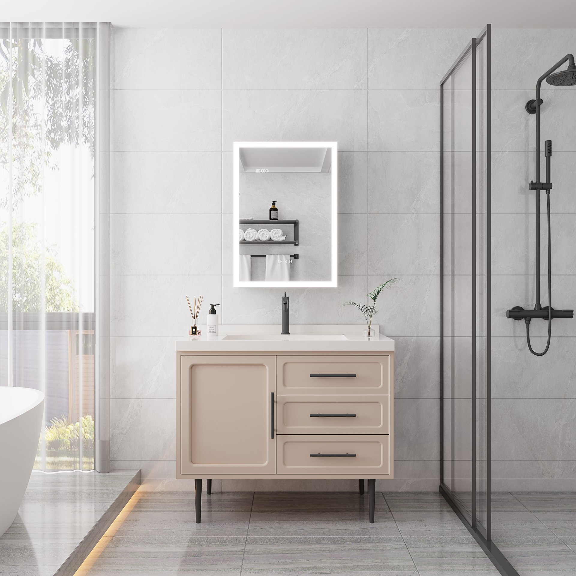 Bathroom Medicine Cabinet With Lights, LED Medicine Cabinet With Mirror, Lighted Medicine Cabinet With Defogger, Dimmer, Digital Clock & Temp Display, Surface Mount - Silver - Image 2