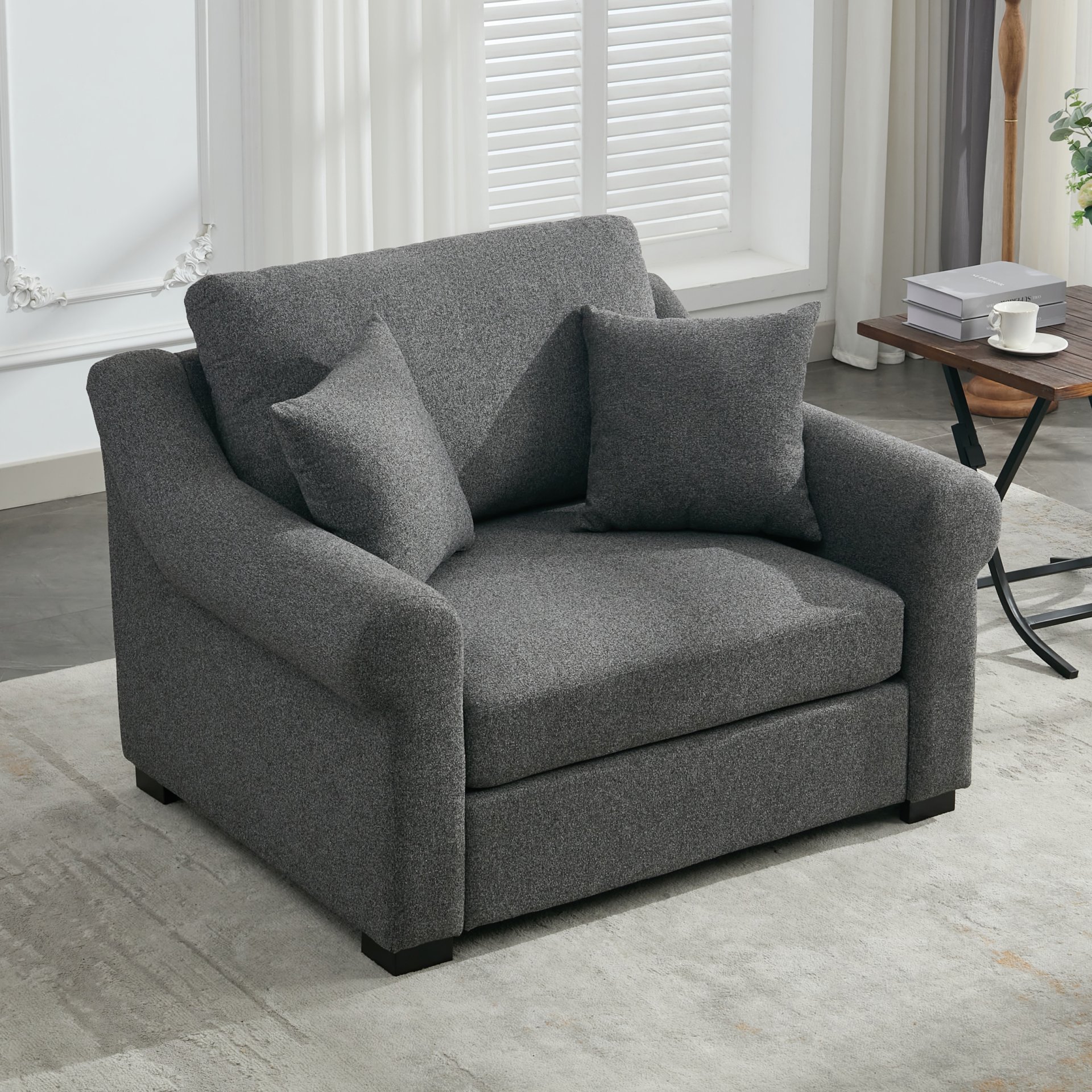 Modern Chenille Oversized Armchair, Chair And A Half, Single Sofa For Bedroom, Living Room, Wide - Gray - Image 7
