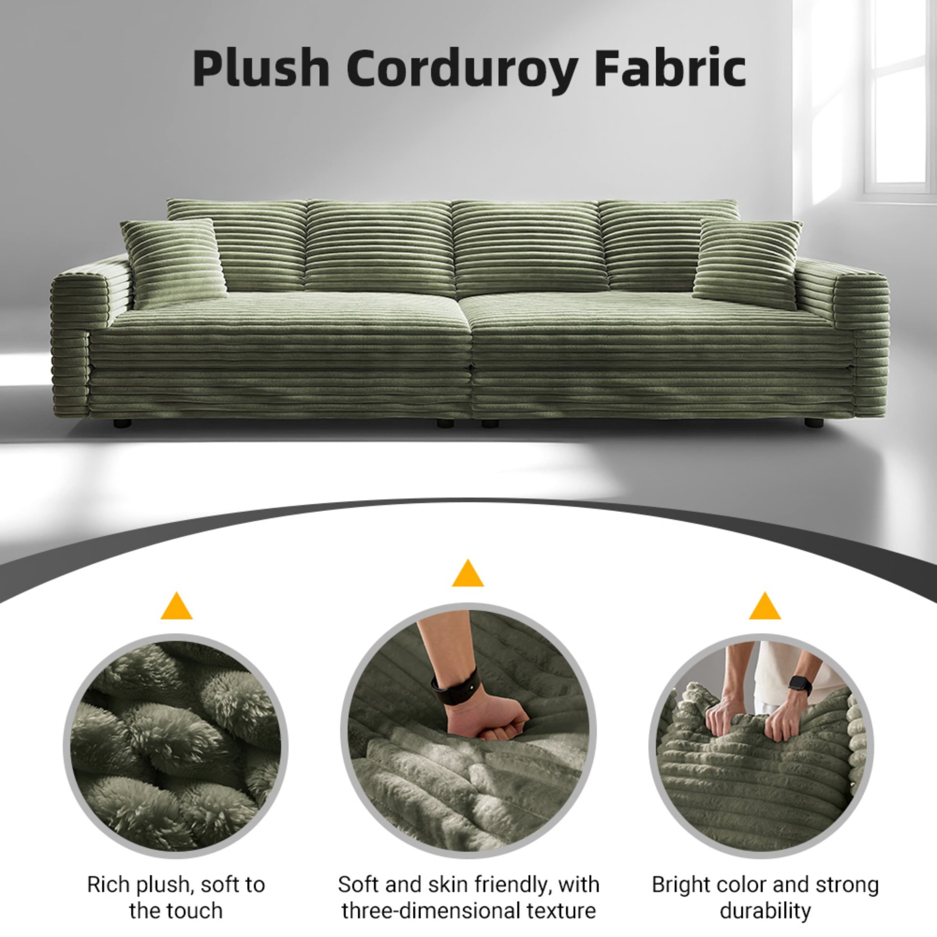 3 Seat Sofa, Convertible Deep Seat Sofa Lounge Chair For Living Room - Green - Image 3
