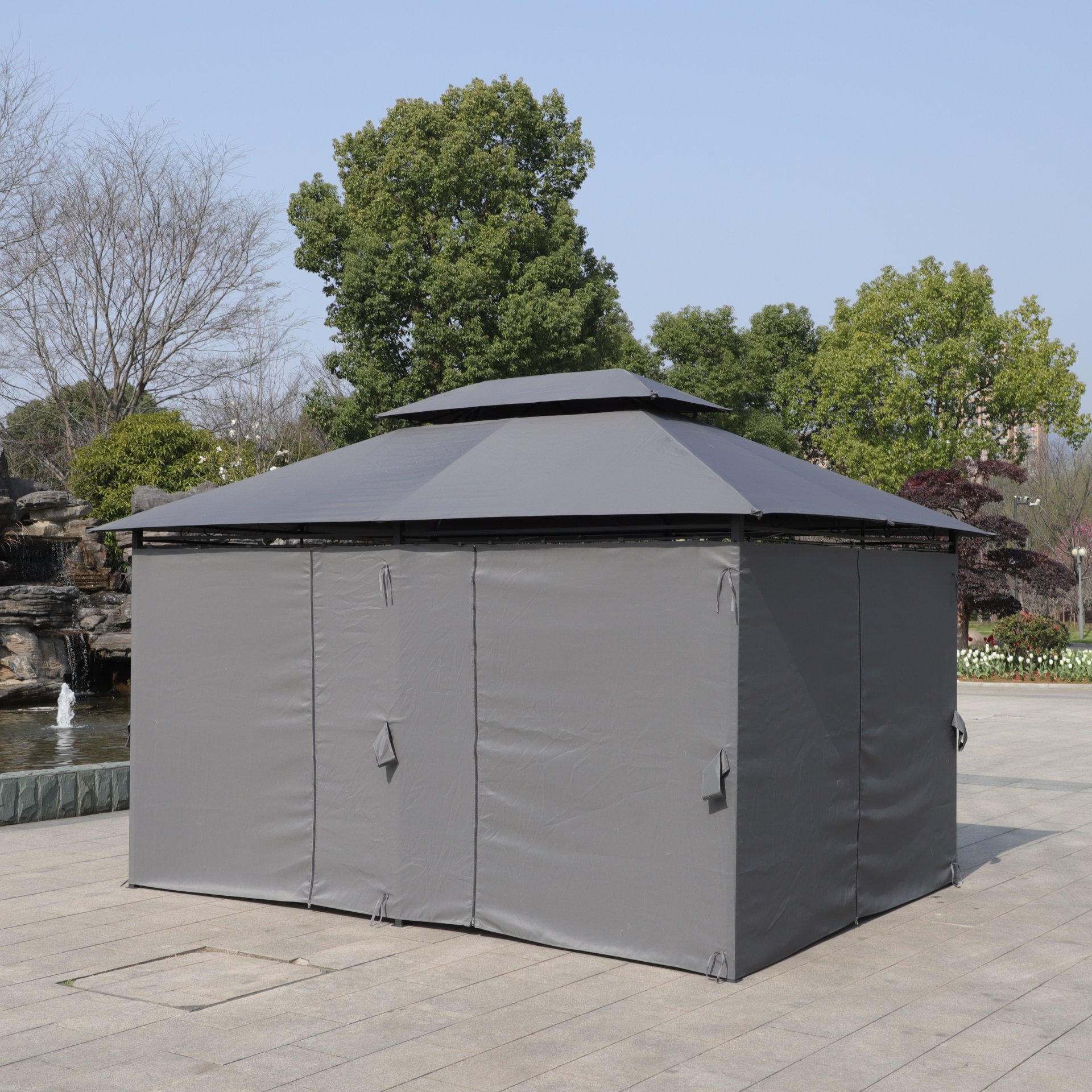 13 0 Ft Outdoor Patio Gazebo Canopy Tent With Ventilated Double Roof And Side Wall (Detachable Curtain Included On All Sides) Suitable For Lawn Garden Backyard And Deck - Gray - Image 10