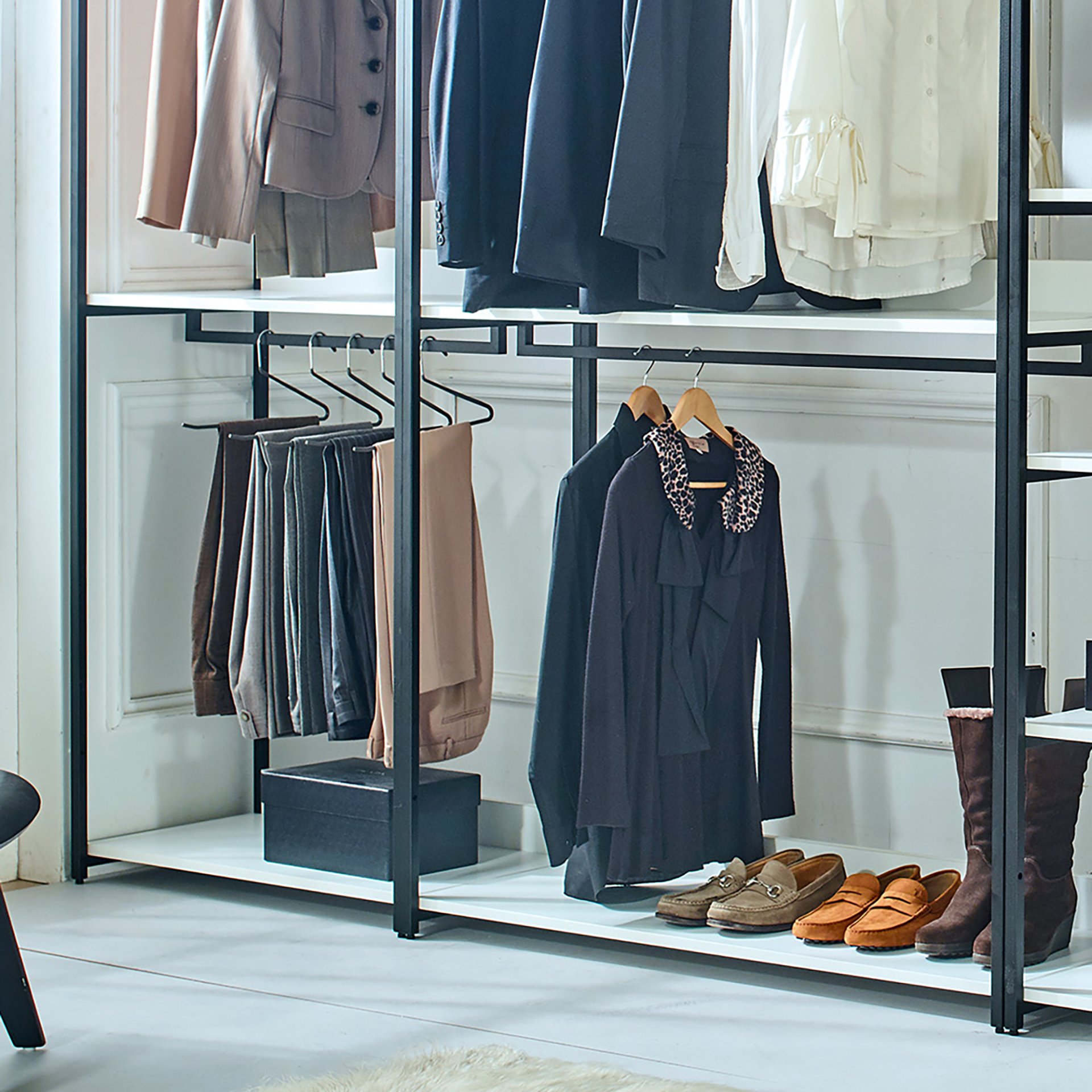 Fiona - Freestanding Walk In Wood Closet System With Metal Frame Durable Storage Solution Melamine - White - Image 6