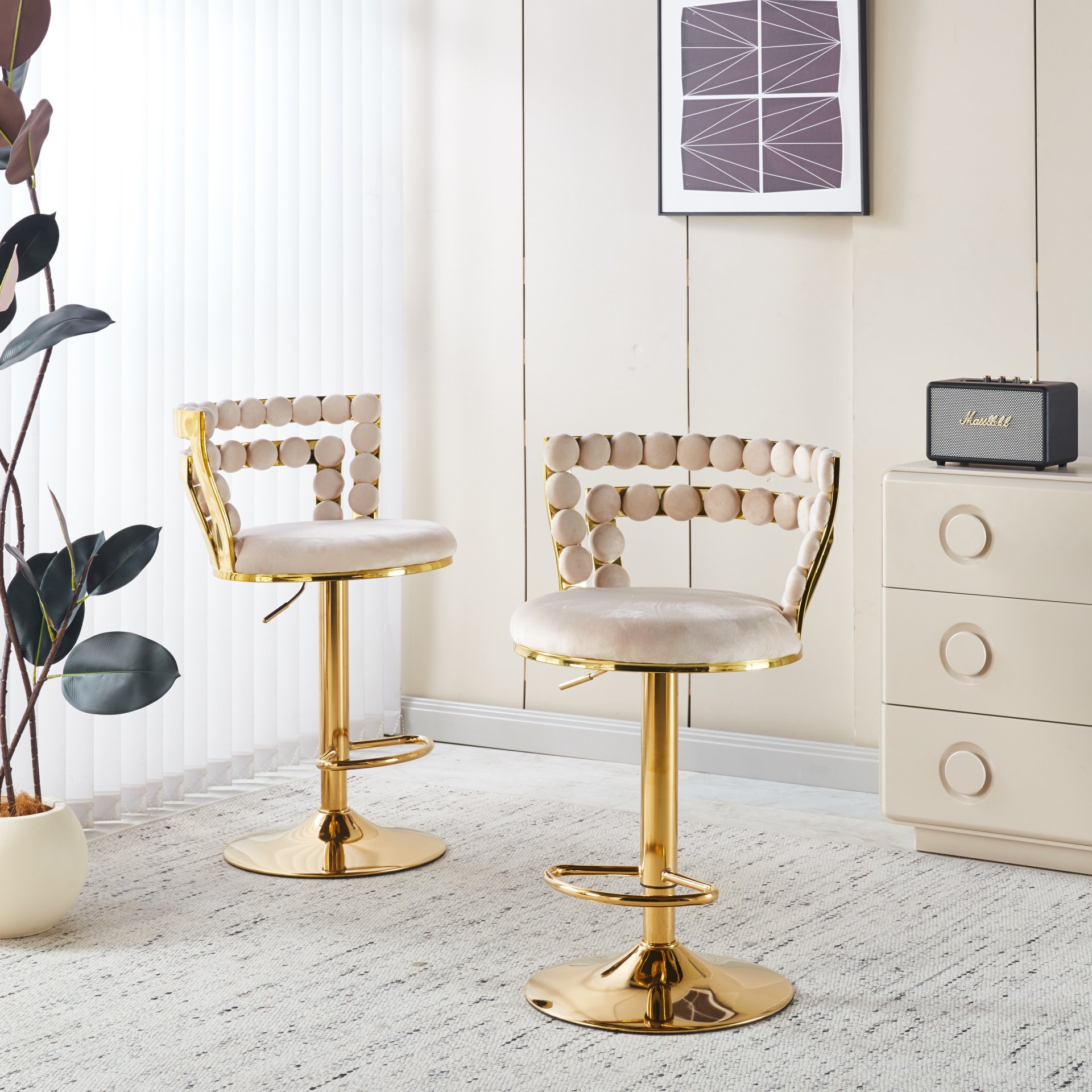 Bar Chair With Tube Legs (Set of 2) - Golden - Image 2