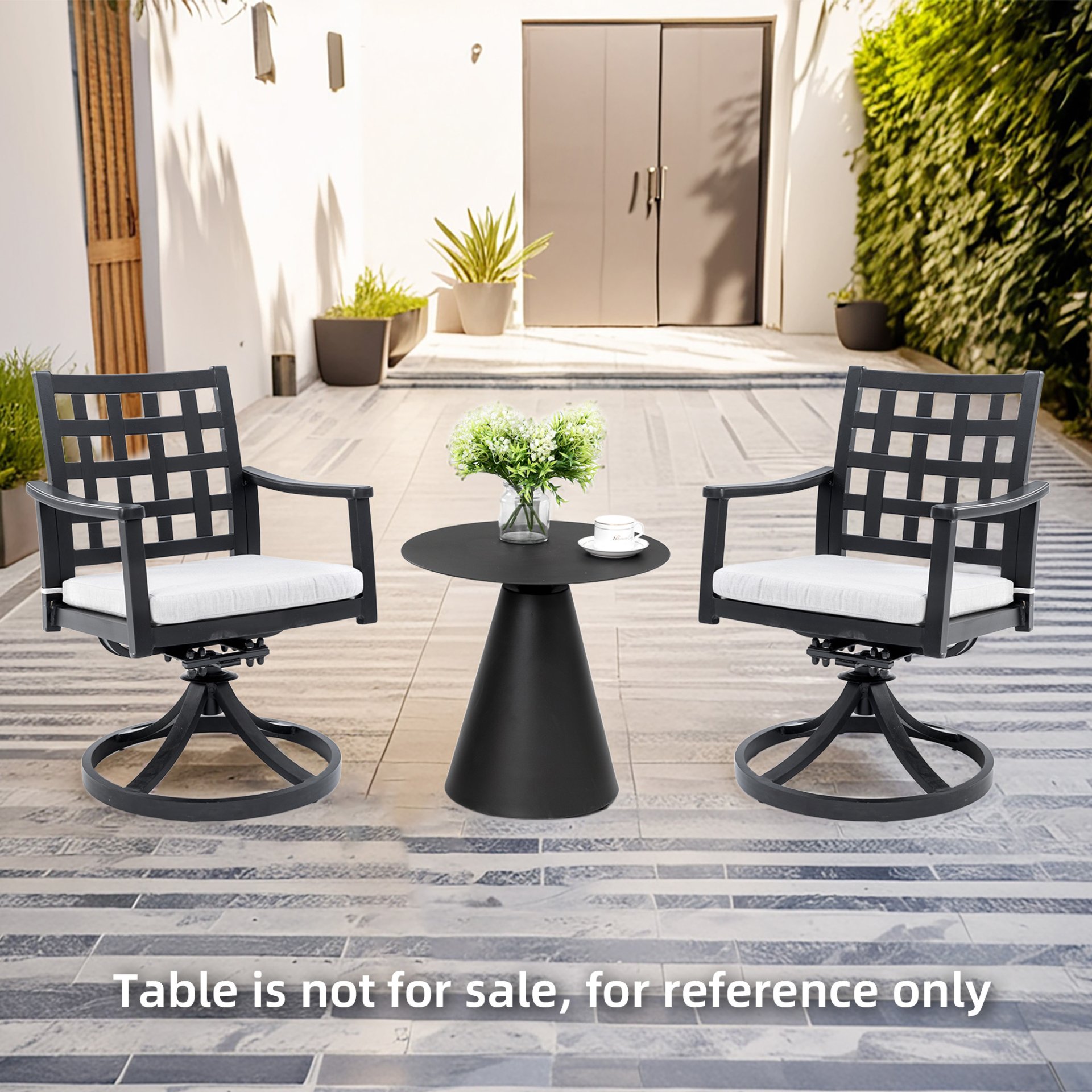 Modern Classic Outdoor Dining Swivel Rockers With Sunbrella Cushion, Lattice Design, Weather Resistant Frame (Set of 2) - Ember Black - Image 4