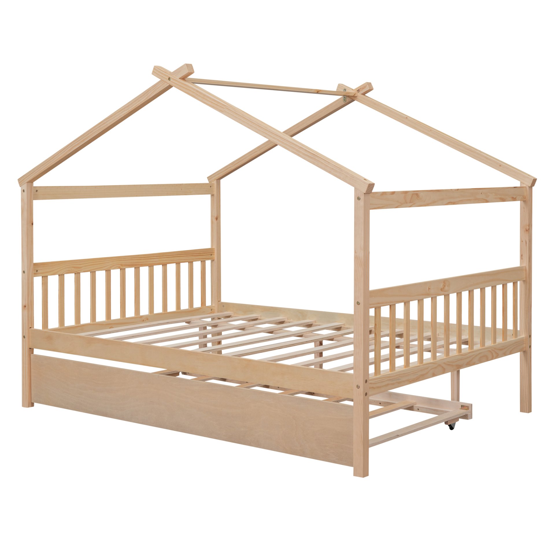 Full Size Classic House Bed With Twin Size Trundle - Natural - Image 6