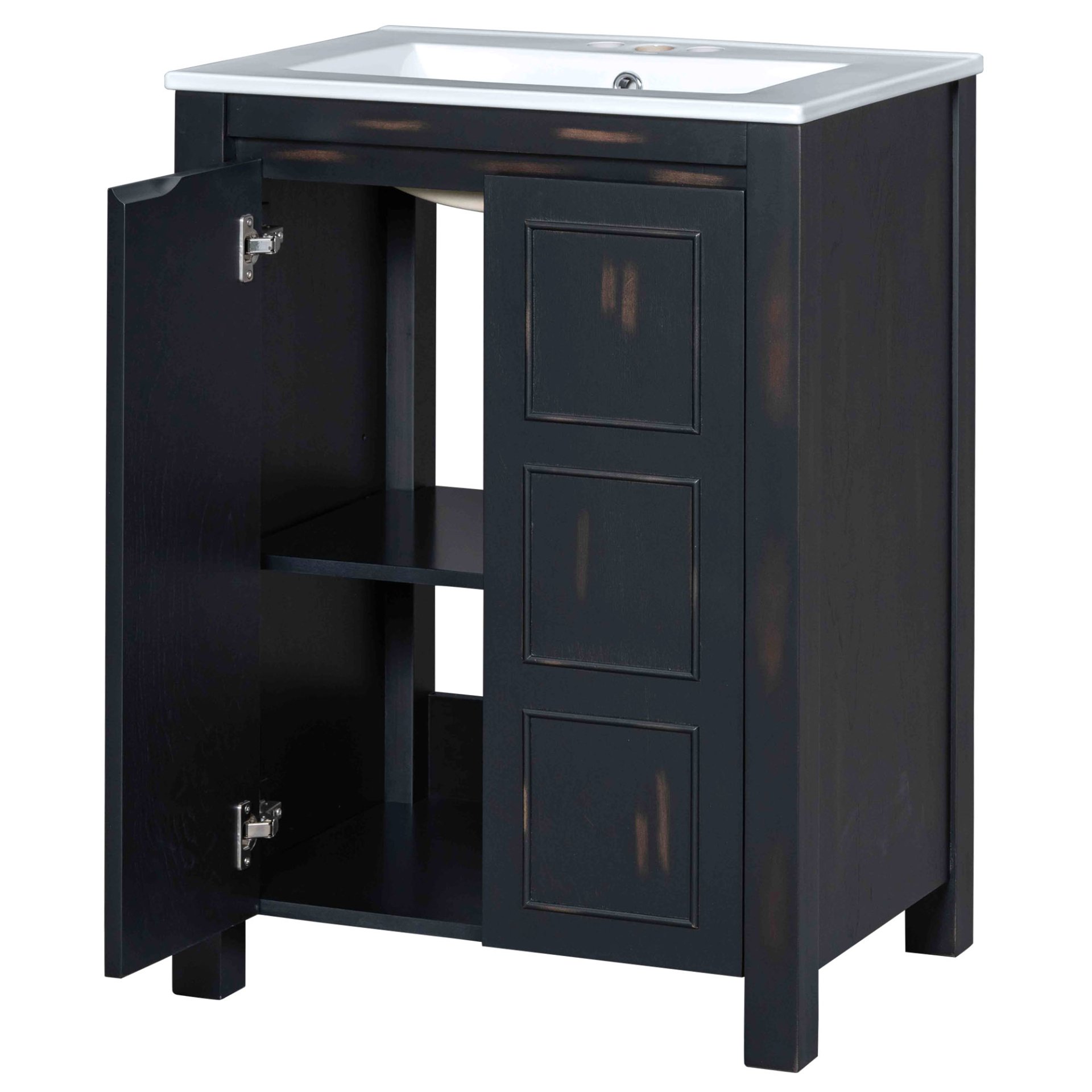 Vintage Style Small Bathroom Vanity Combo With Ceramic Sink, 2 Soft-Close Doors - Espresso - Image 15