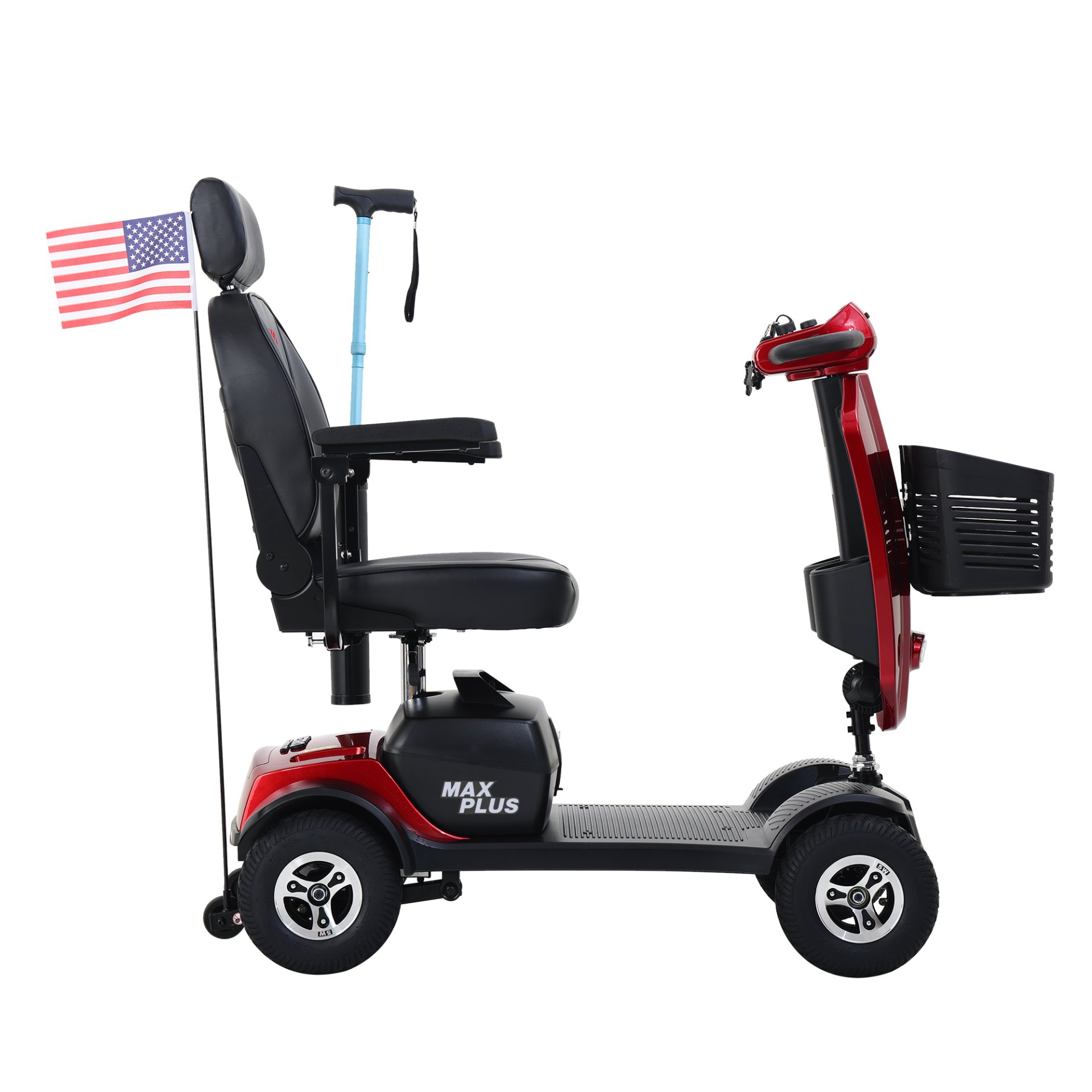 Max Plus - 4 Wheels Outdoor Compact Mobility Scooter With 2 Pieces X 20Ah Lead Acid Battery, 16 Miles, Cuo Holders & USB Charger Port - Red - Image 3
