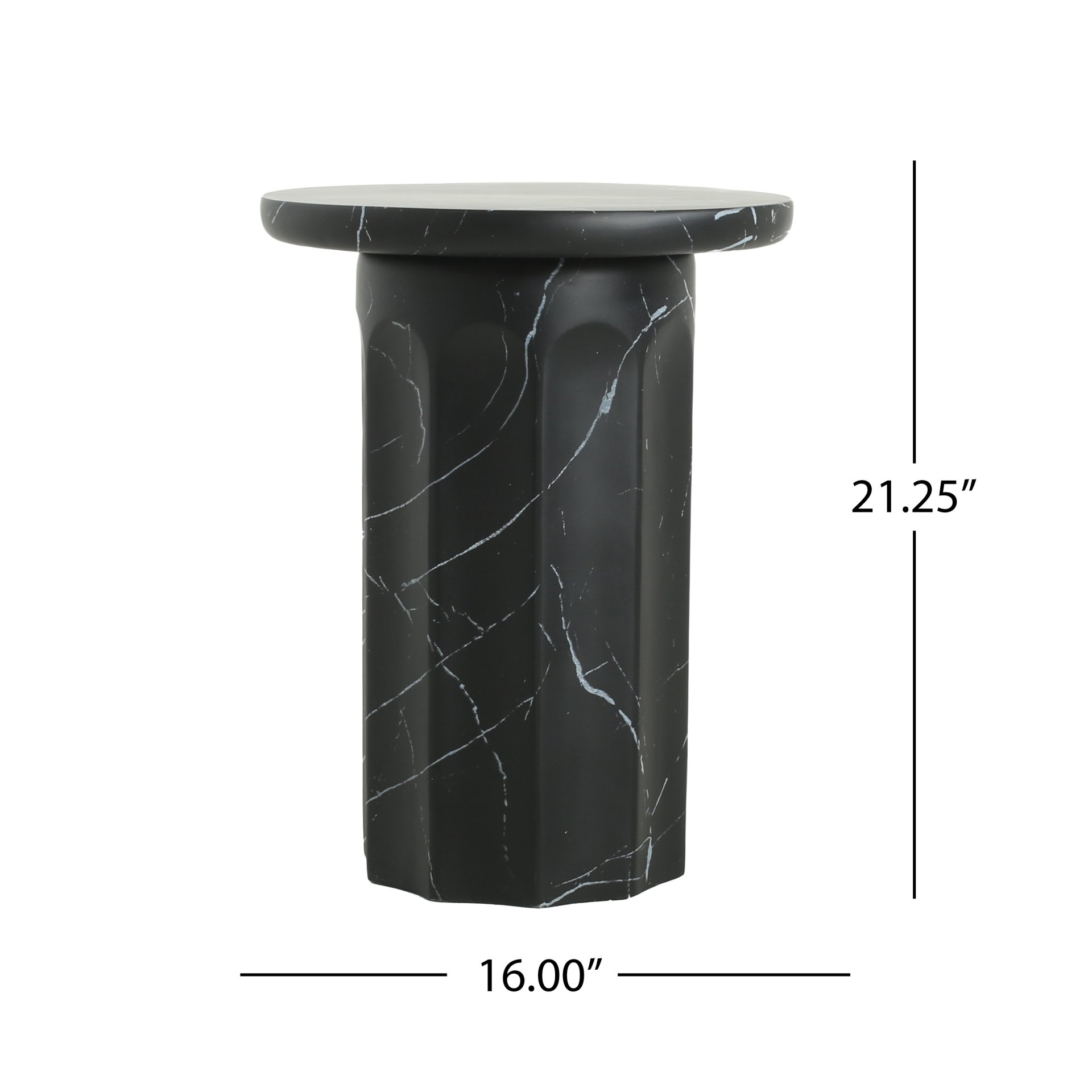 Outdoor Lightweight Concrete BMarble Effect Side Table, Living Room End Table - Black / Marble - Image 3