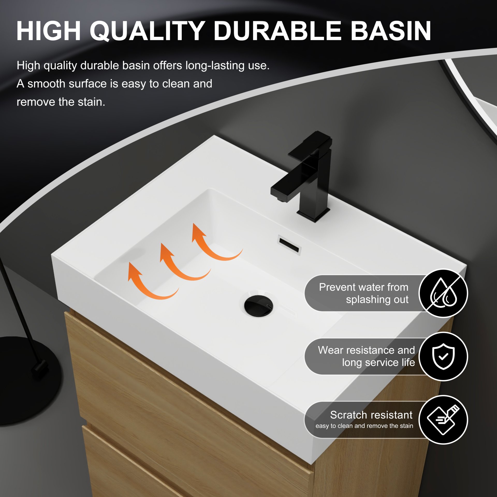 Modern Bathroom Vanities With Single Sink Combo - Oak - Image 9