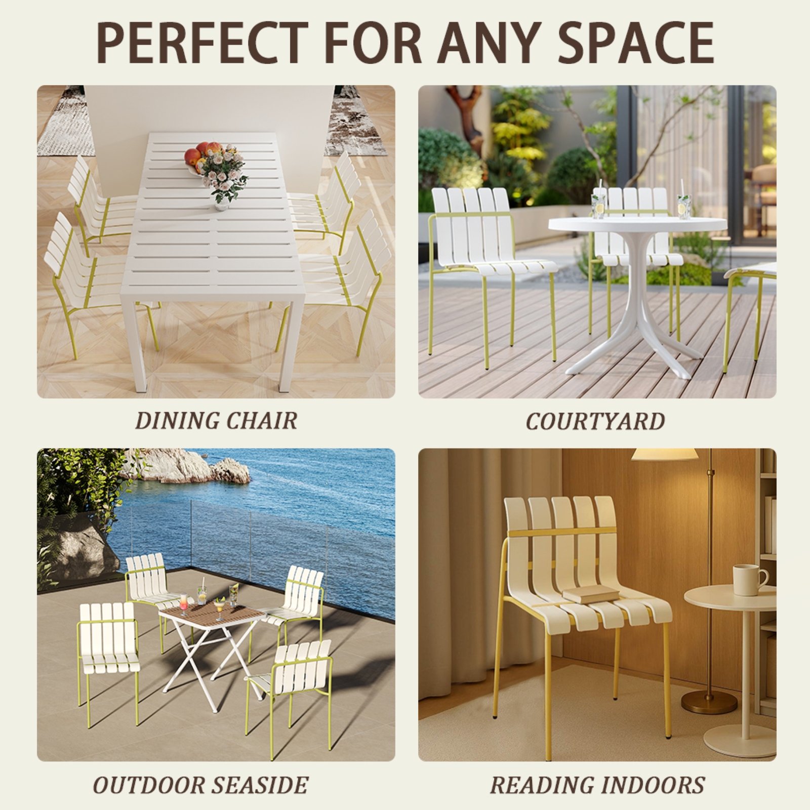 4 Piece Set Of Color Block Designed Single Chairs With Folding Square Table - Grain Yellow / Khaki / White - Image 22