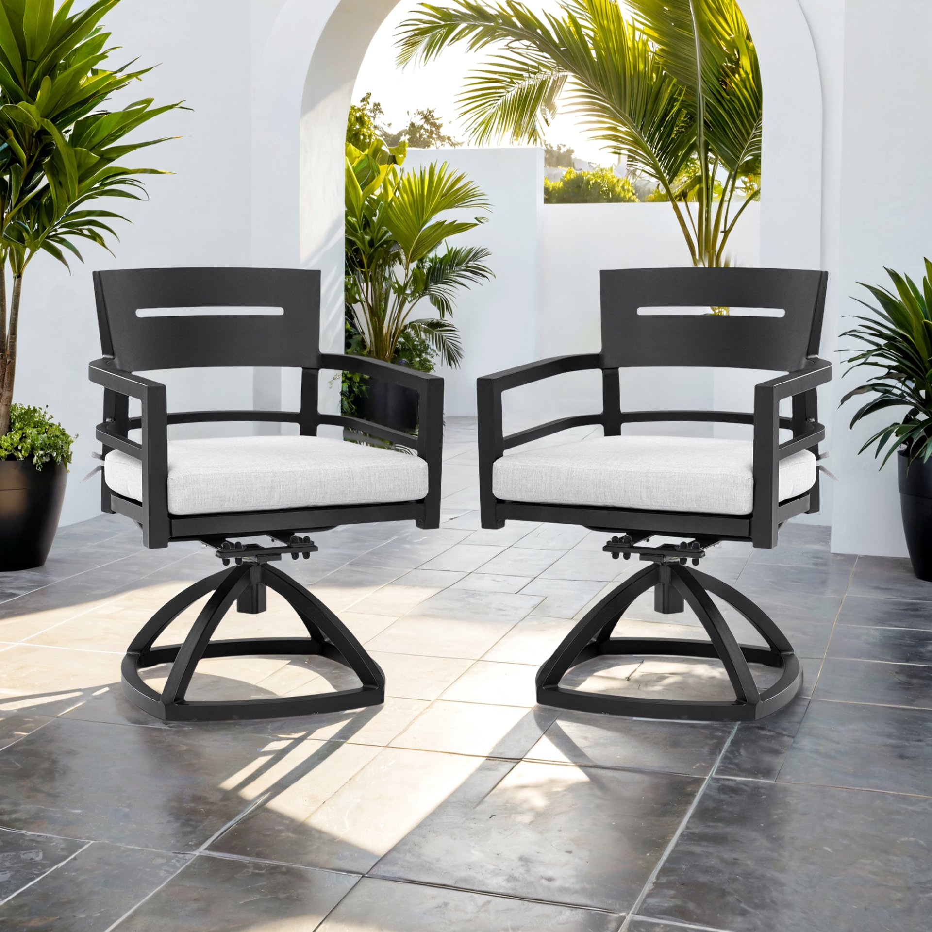 Outdoor Patio Swivel Rocker With Outdoor Grade Sunbrella Fabric Cushions (Set of 2) - Ember Black - Image 2