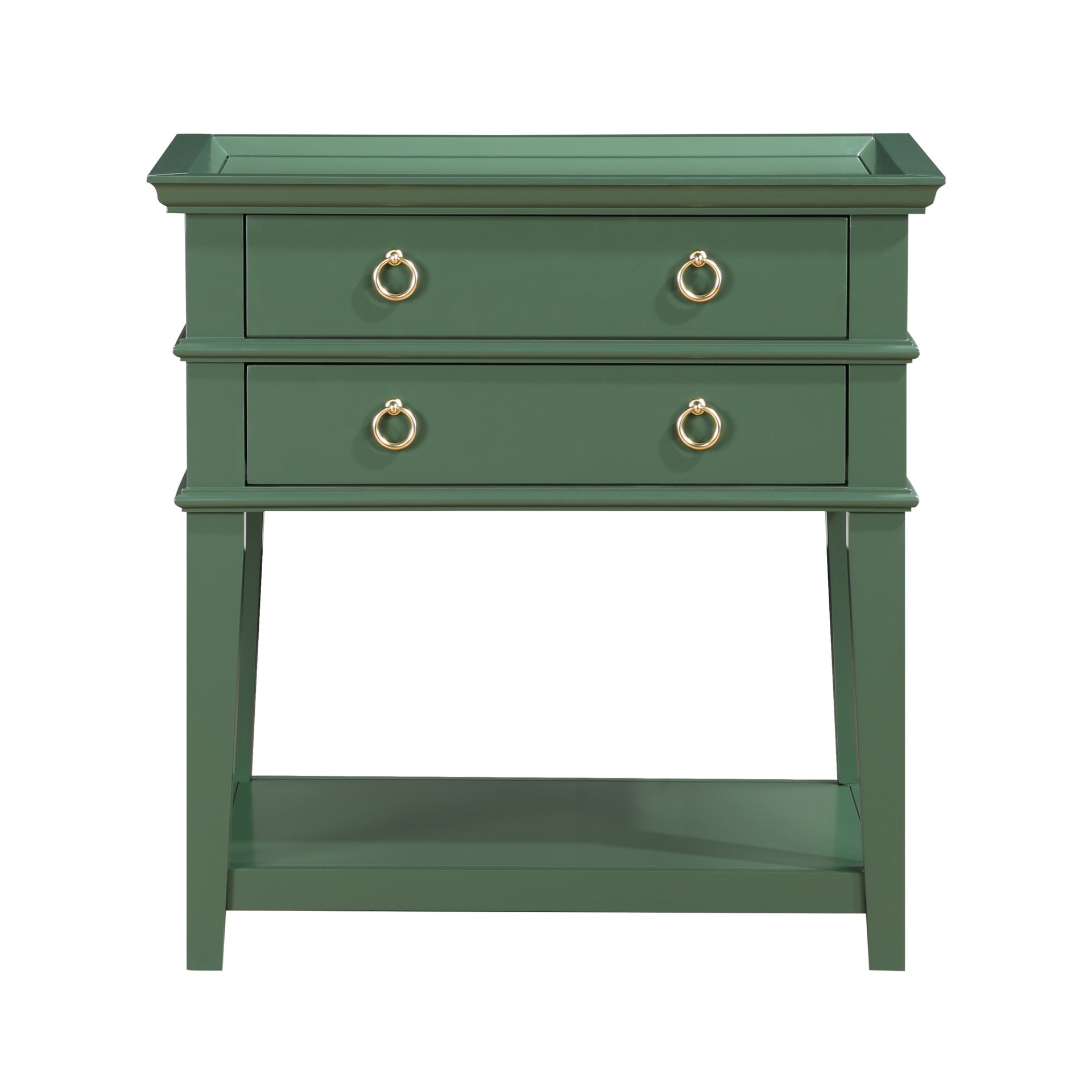 Carmona - 2 Drawer Tray Top Nightstand Ring Pulls - Antique Green - Image 9