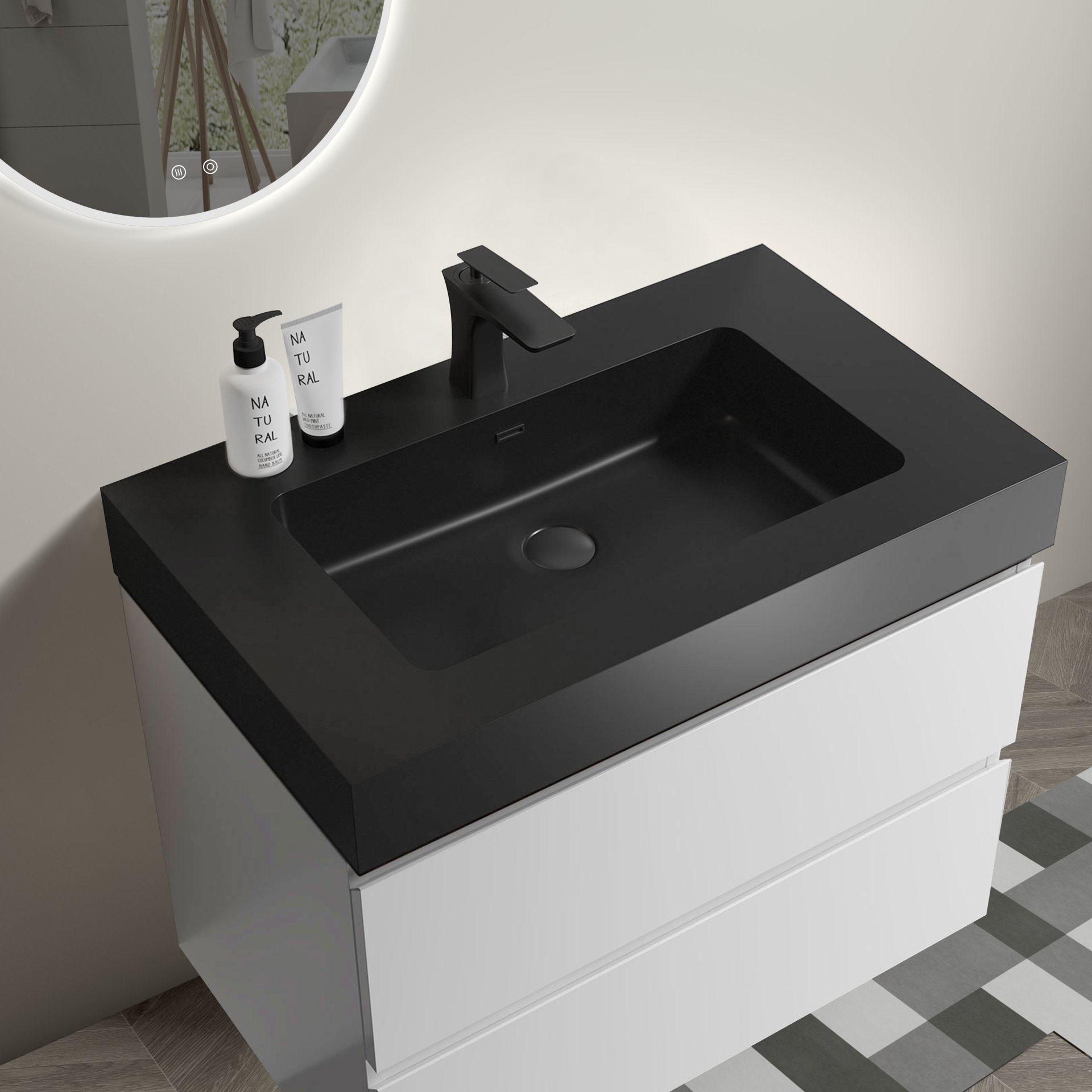 Alice - 30" Bathroom Vanity With Sink, Large Storage Wall Mounted Floating Bathroom Vanity For Modern Bathroom, One-Piece Black Sink Basin Without Drain And Faucet - White / Black - Image 5