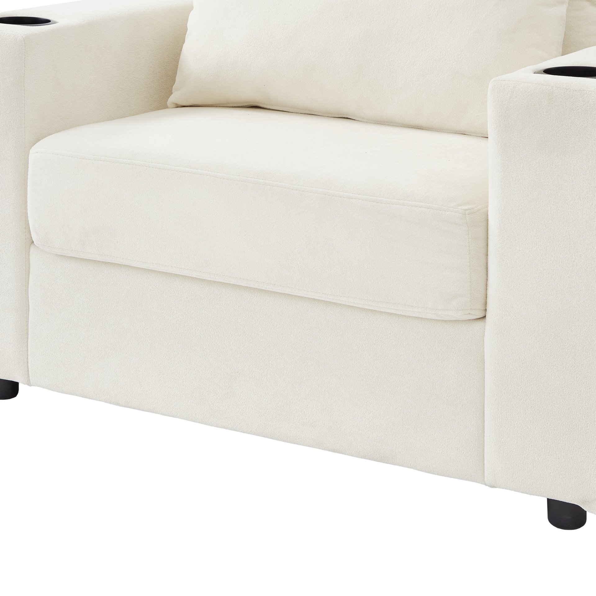 Modern Style Armchair Chaise Lounge Sofa Couch With Movable Storage Ottoman, USB Ports, Cup Holders, Phone Holder Chenille - Beige - Image 27