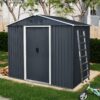8Ft X 4Ft Outdoor Metal Storage Shed With Sliding Door And Foundation For Backyard, Patio, Lawn - Black / White - Image 2