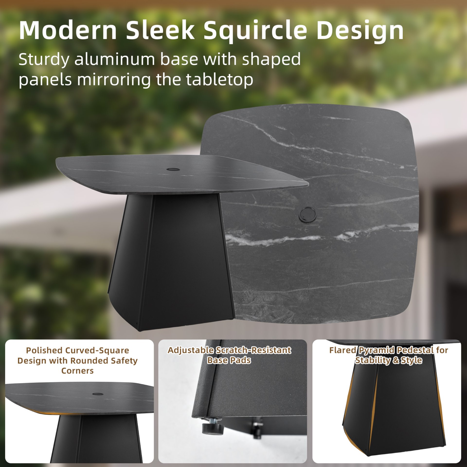 5 Piece Outdoor Pedestal Dining Set, Rounded Square Table With Flared Base And 4 Swivel Rockers - Ember Black - Image 4