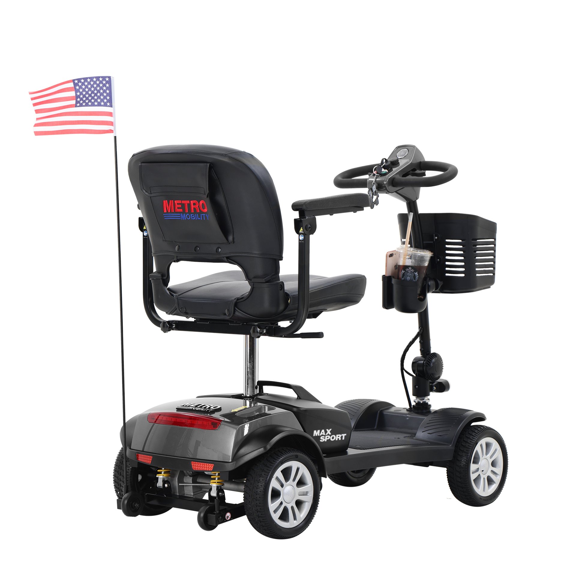 Max Sport - 4 Wheels Outdoor Compact Mobility Scooter With 2 In 1 Cup & Phone Holder - Gray - Image 2