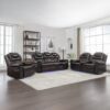 3 Pieces Recliner Sofa Sets Home Theater Seating Manual Recliner Chair With Center Console And Led Light Strip For Living Room - Brown - Image 2