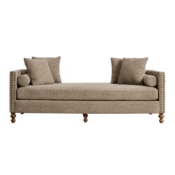 Upholstered Chaise Lounge Indoor With Nailheads, Sleeper Sofa Couch With 4 Throw Pillows & 2 Bolsters, Daybed With Rubberwood Legs - Taupe