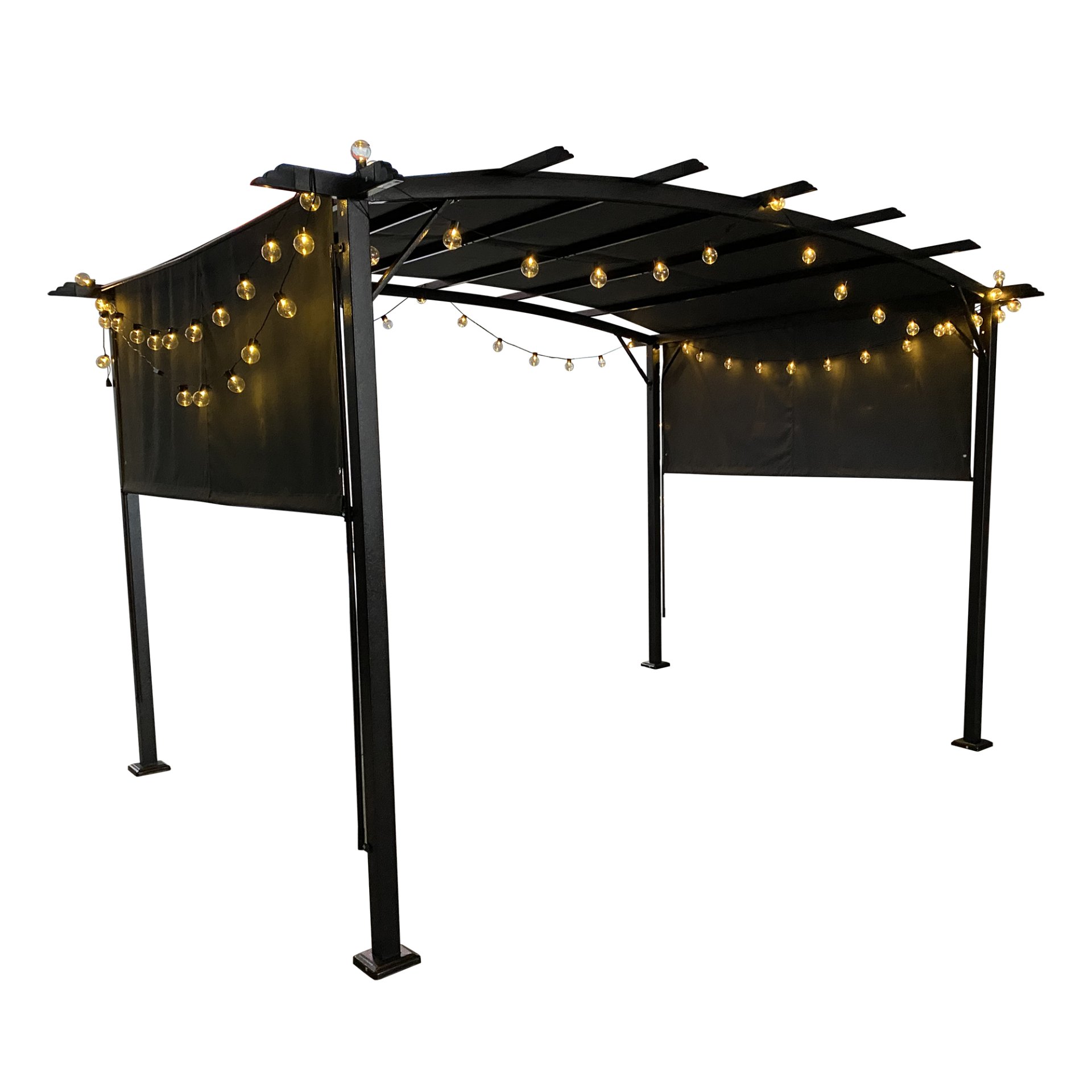 12 X 9 Ft Outdoor Patio Pergola Gazebo Steel Frame Sun Shelter With Retractable Canopy For Garden Or Backyard - Gray - Image 5