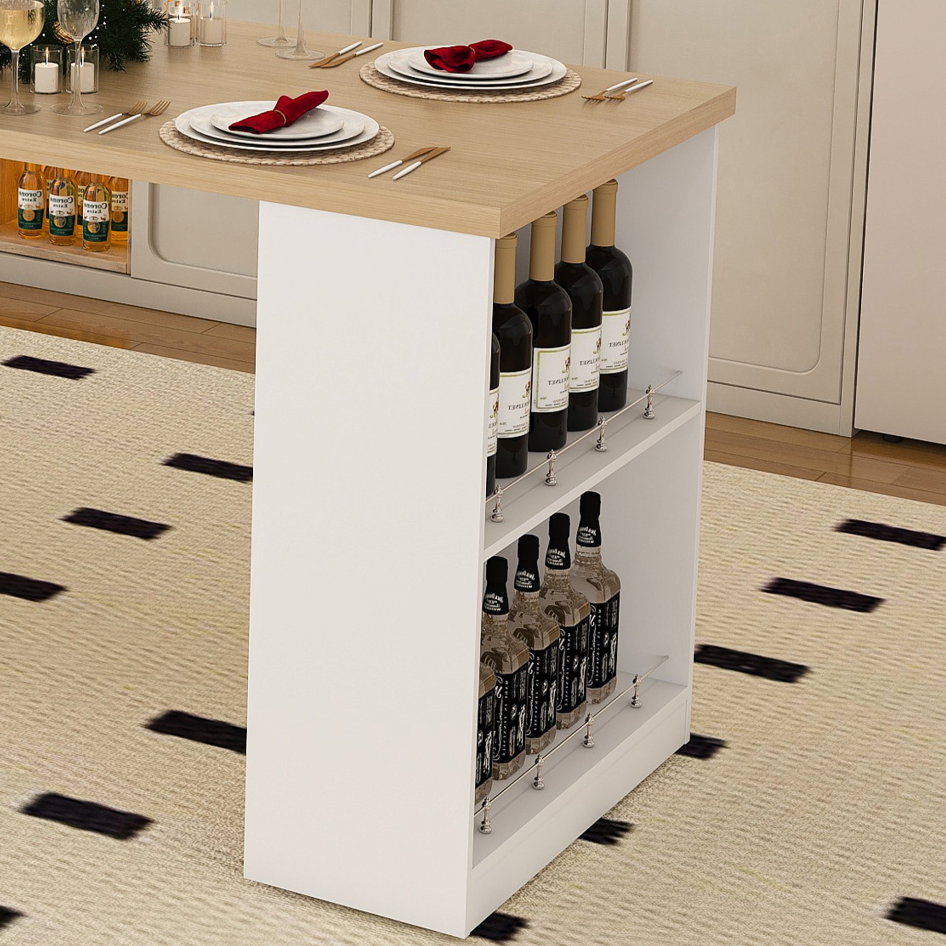 Expandable Kitchen Island With Dining Table - White - Image 12