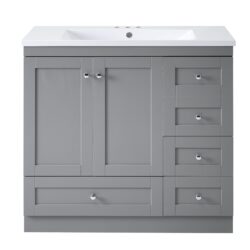 Shaker Style Free Standing Bathroom Vanity Cabinet With Sink, 4 Soft Close Drawers And 2 Soft Close Doors - Gray