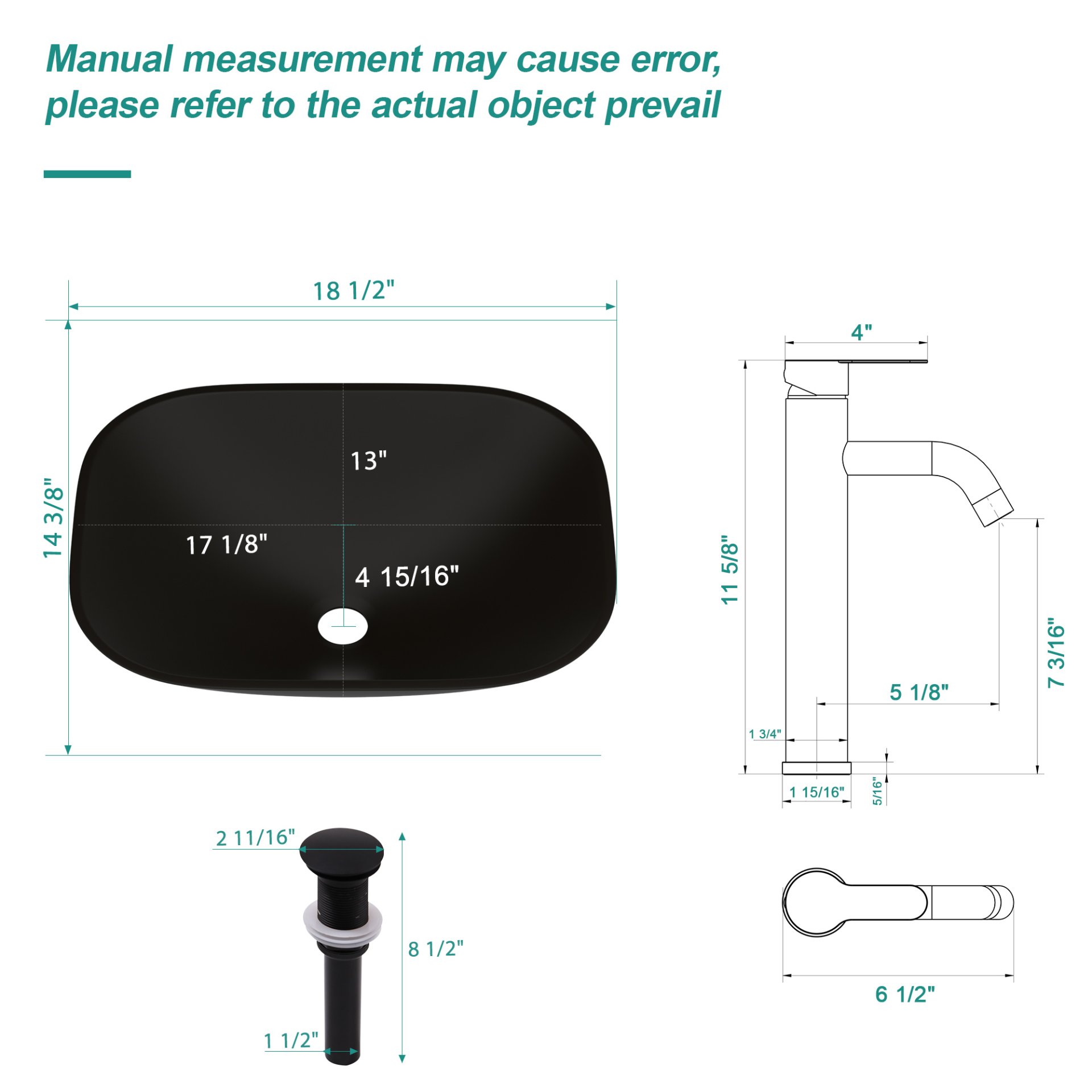 Artistic Tempered Glass Vessel Sink With Faucet And Pop Up Drain - Matte Black - Image 3